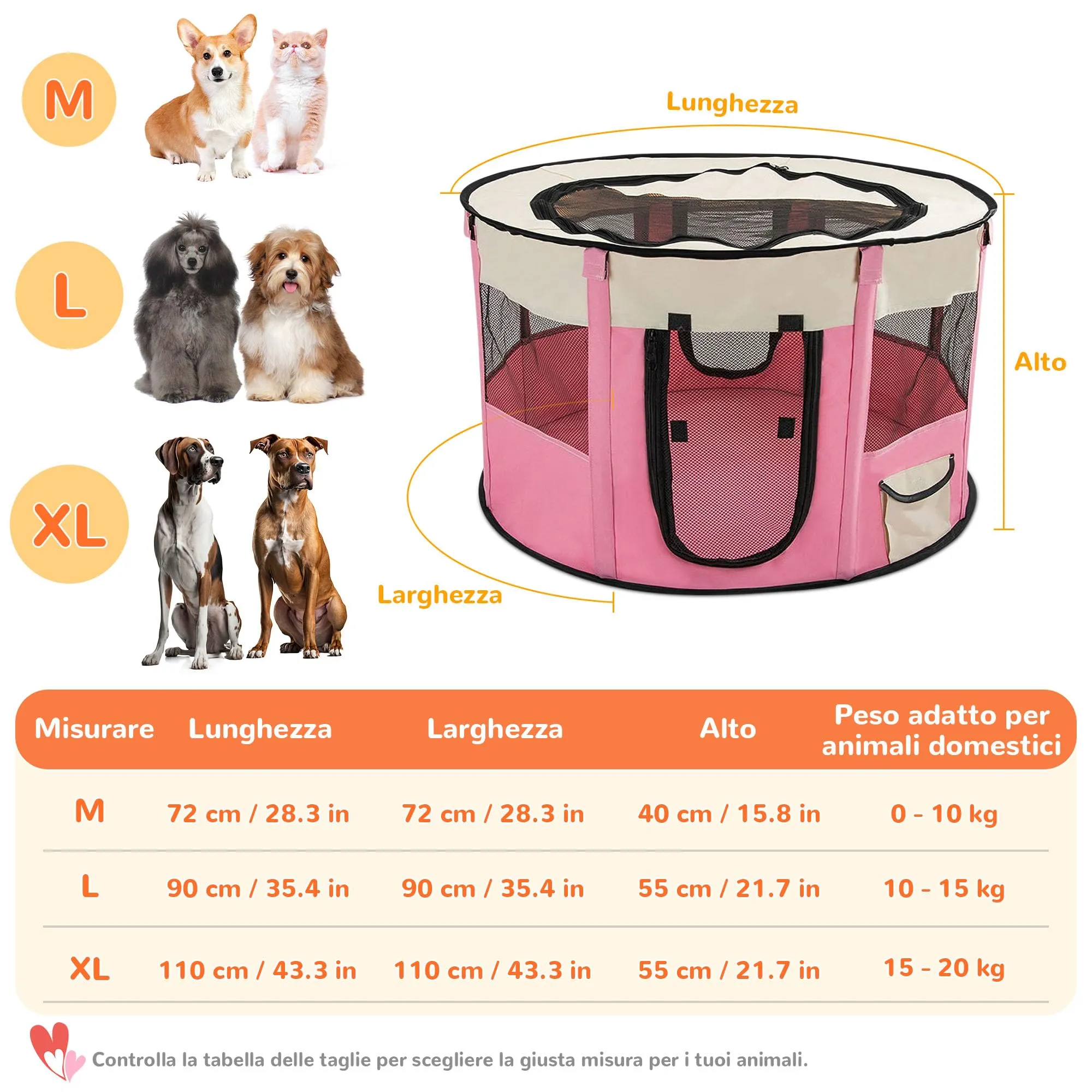 ALLSOPETS Recinto per Cani da Interno Pieghevole, Rosa, M - immagine 6