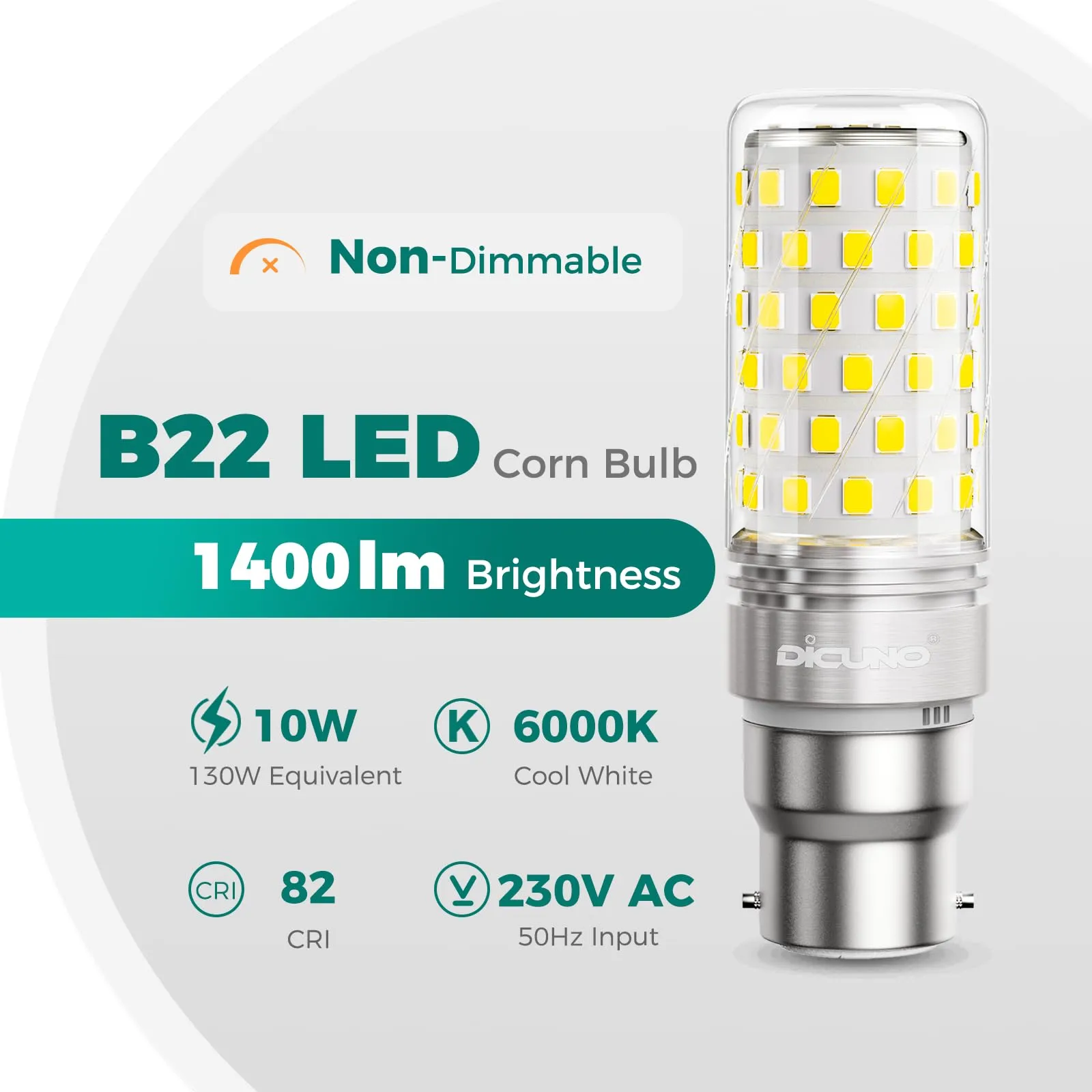 DiCUNO Lampadina LED B22 10W 6000K 1400lm, 4 Pezzi - immagine 2