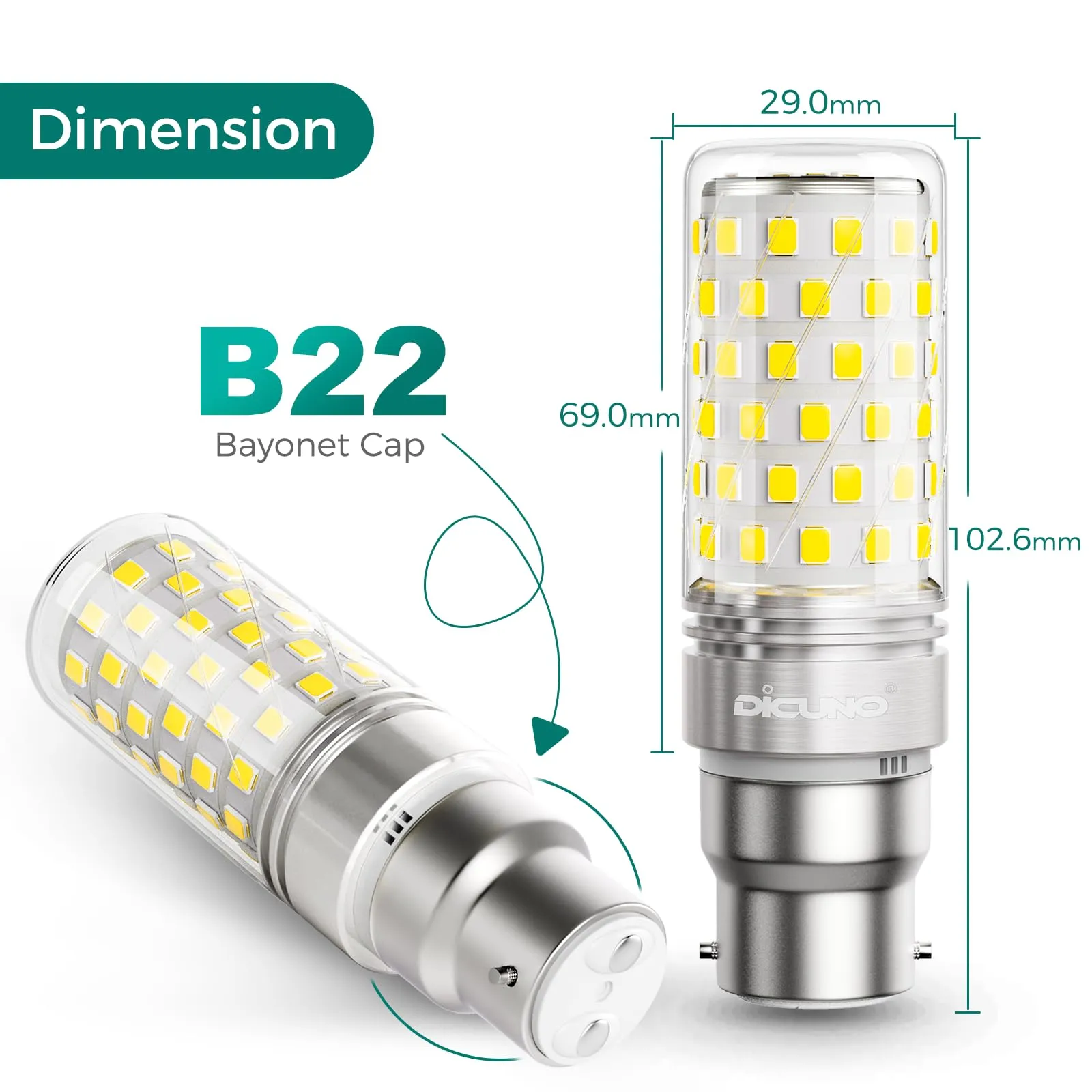 DiCUNO Lampadina LED B22 10W 6000K 1400lm, 4 Pezzi - immagine 9