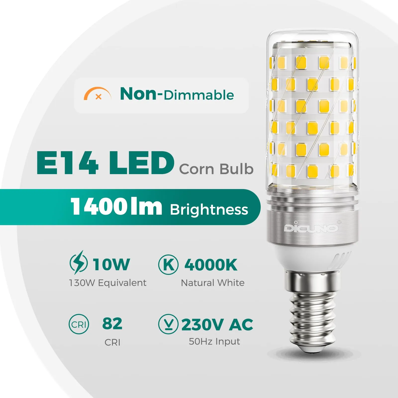 DiCUNO Lampadina LED E14 10W 4000K 1400lm, 2 Pezzi - immagine 2