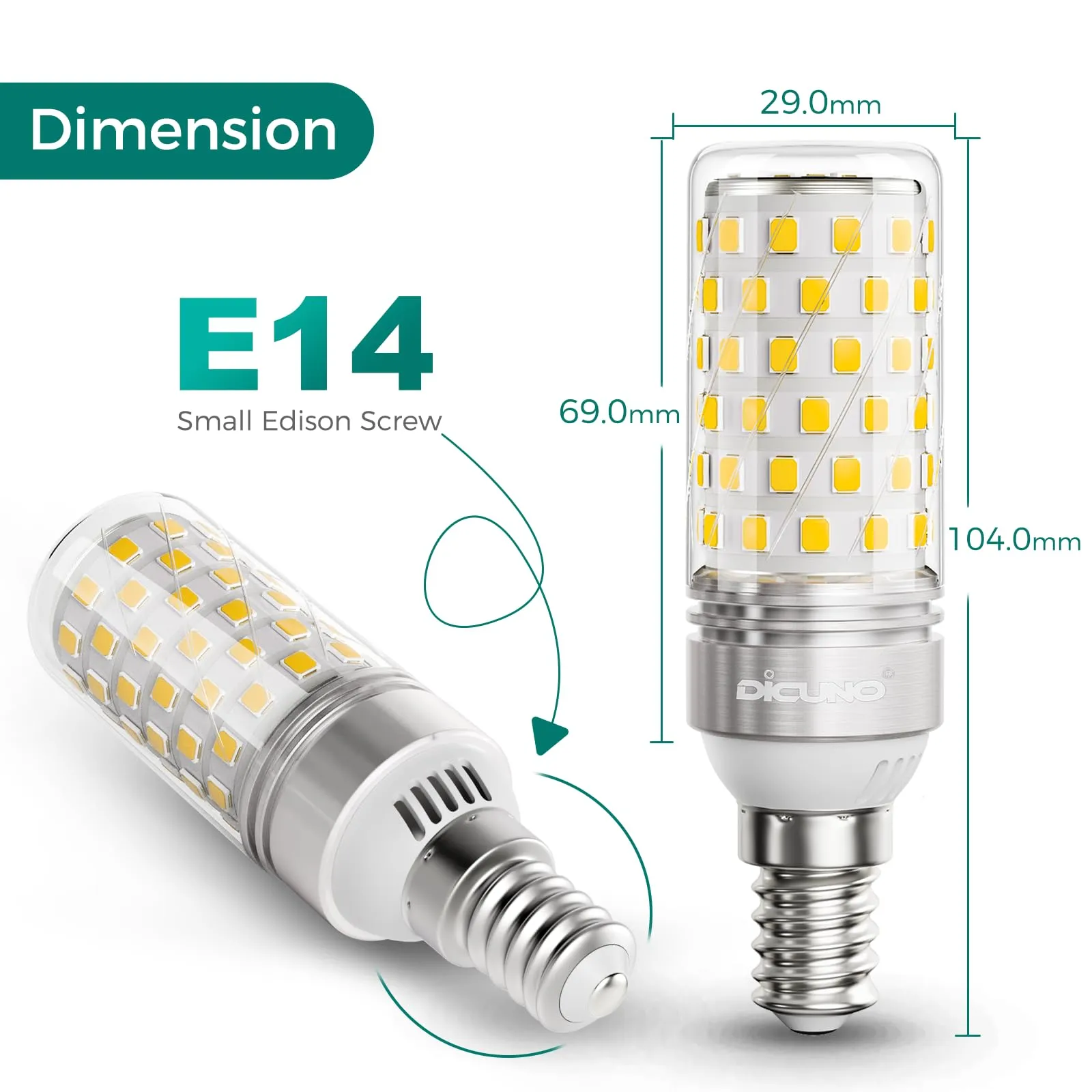 DiCUNO Lampadina LED E14 10W 4000K 1400lm, 2 Pezzi - immagine 3
