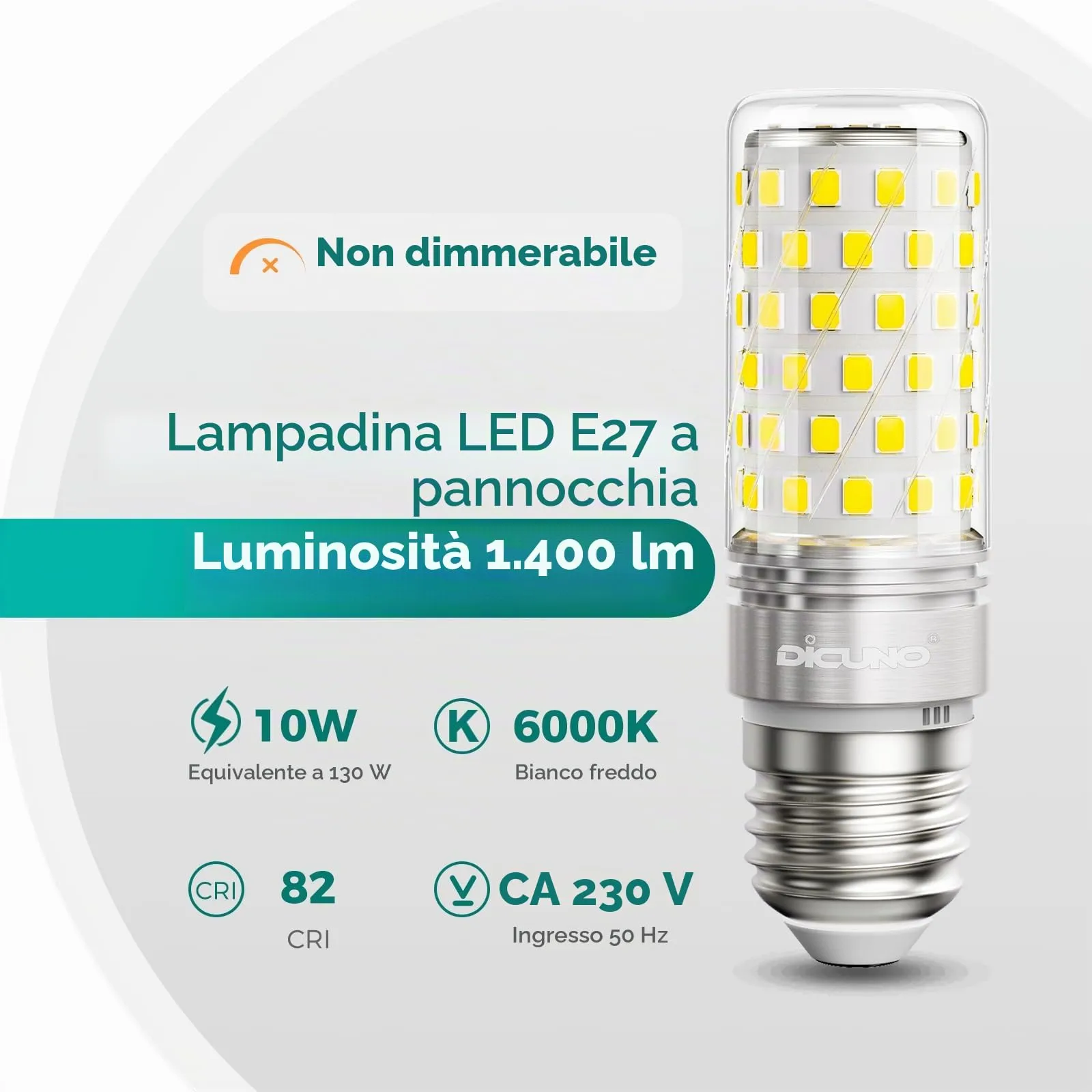 DiCUNO Lampadina LED E27 10W 6000K 1400lm, 4 Pezzi - immagine 2
