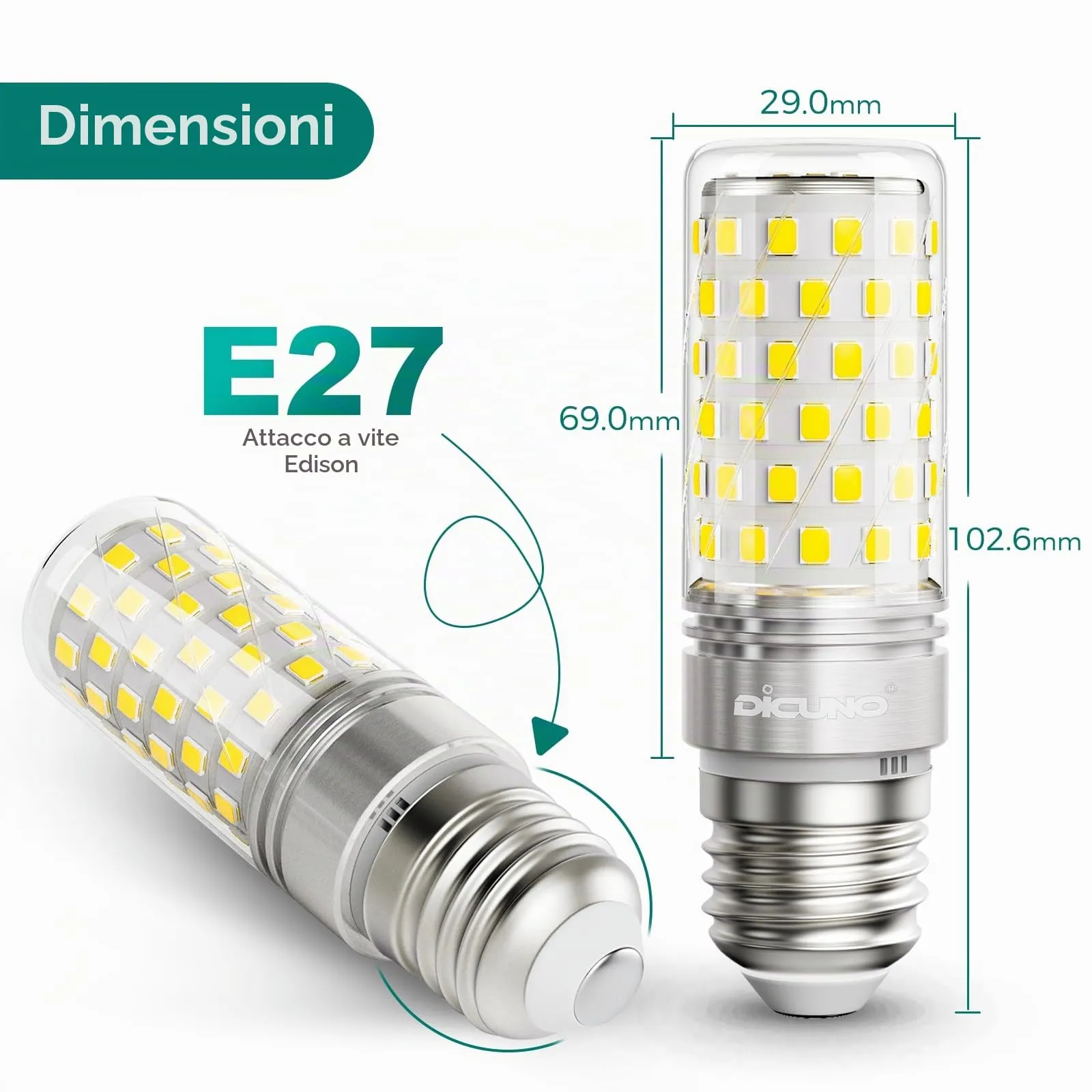 DiCUNO Lampadina LED E27 10W 6000K 1400lm, 4 Pezzi - immagine 3
