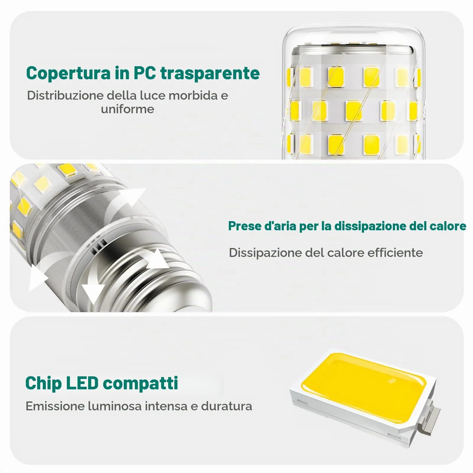 DiCUNO Lampadina LED E27 10W 6000K 1400lm, 4 Pezzi - immagine 5