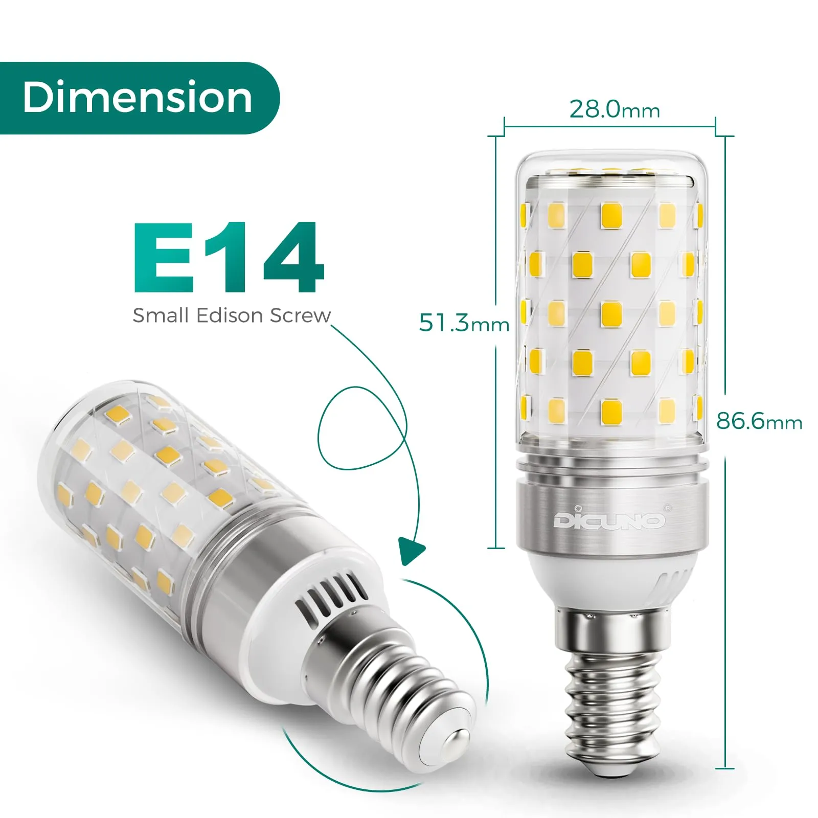 DiCUNO Lampadina LED E14 8W 4000K 1000lm, 2 Pezzi - immagine 3