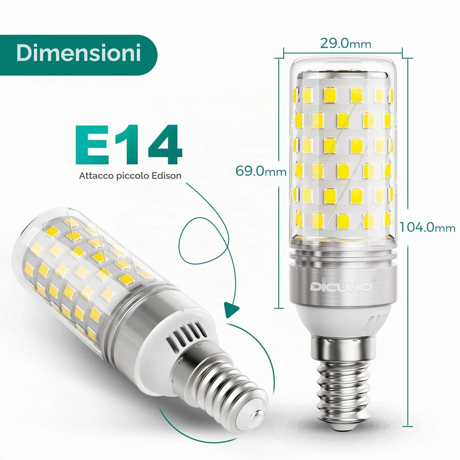 DiCUNO Lampadina LED E14 10W 6000K 1400lm, 4 Pezzi - immagine 3