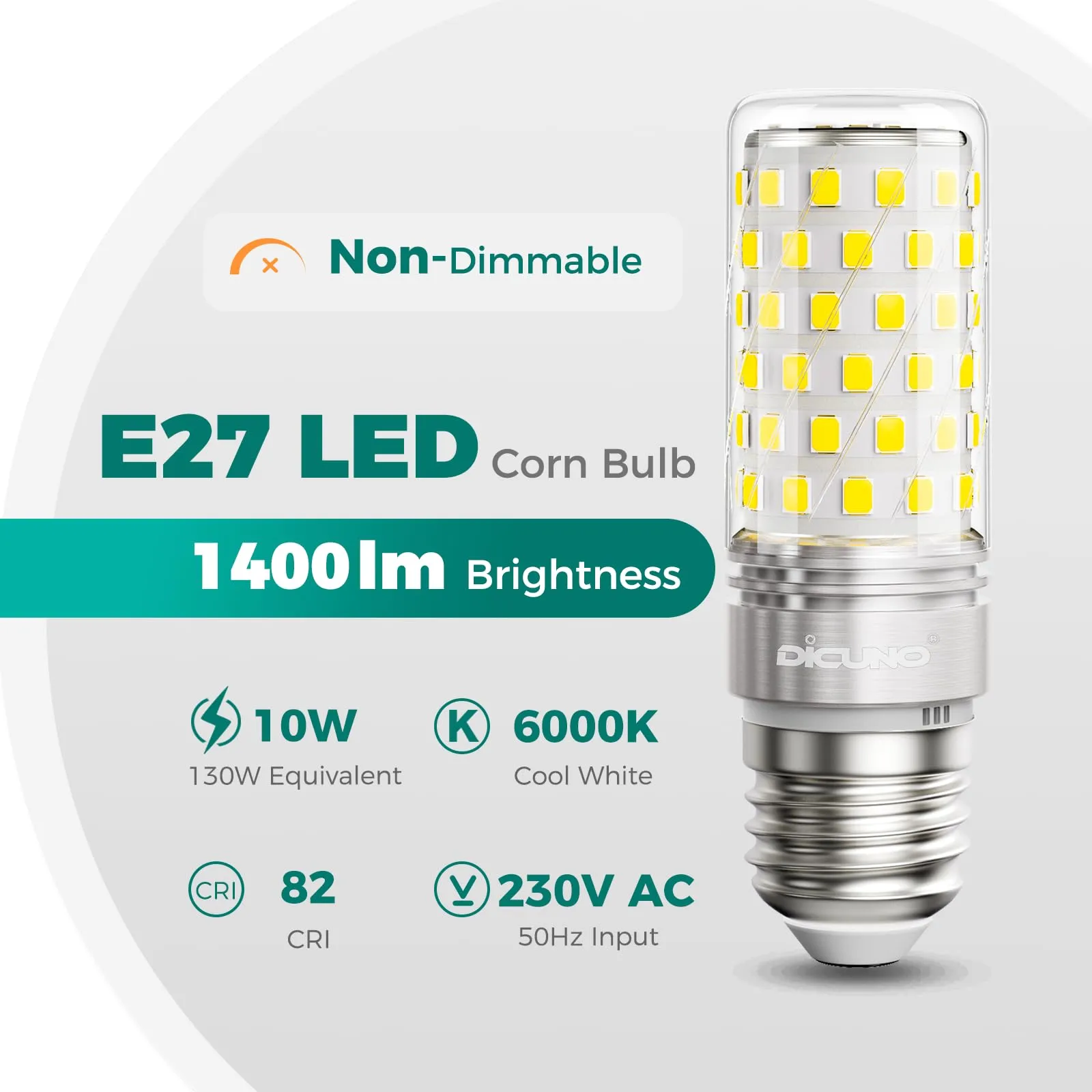 DiCUNO Lampadina LED E27 10W 6000K 1400lm, 2 Pezzi - immagine 2