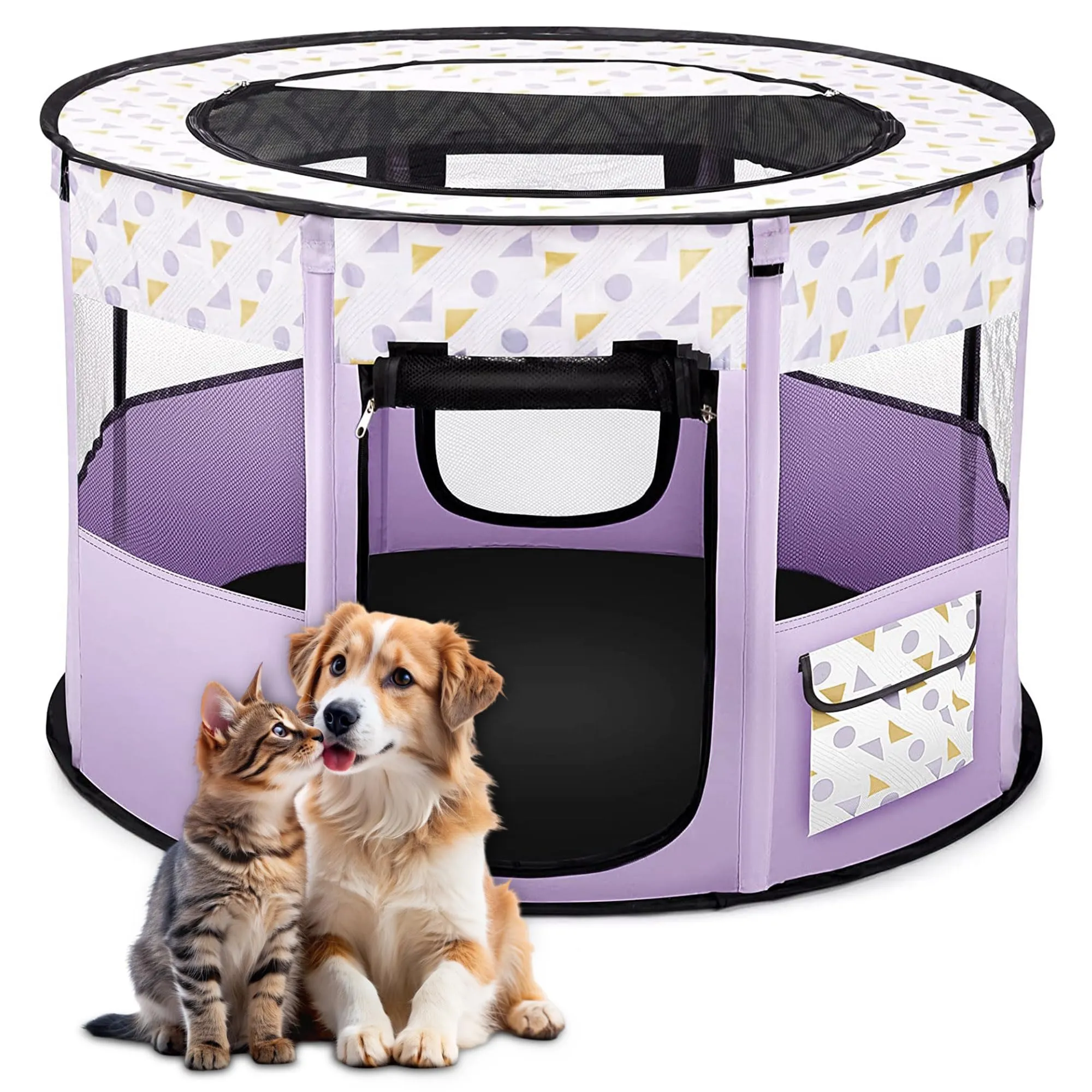 ALLSOPETS Recinto per Cani da Interno Pieghevole, Viola, L - immagine 1