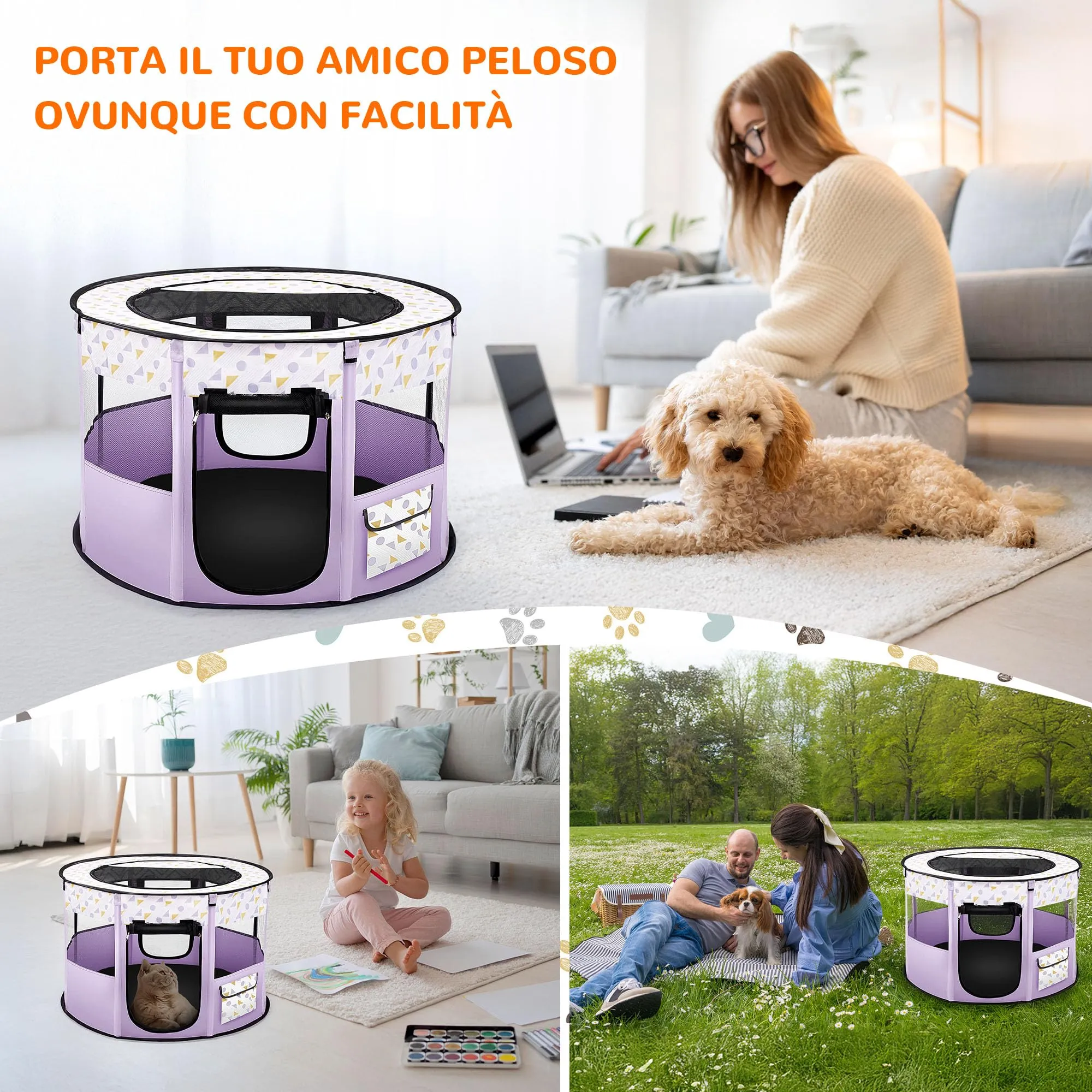 ALLSOPETS Recinto per Cani da Interno Pieghevole, Viola, L - immagine 2
