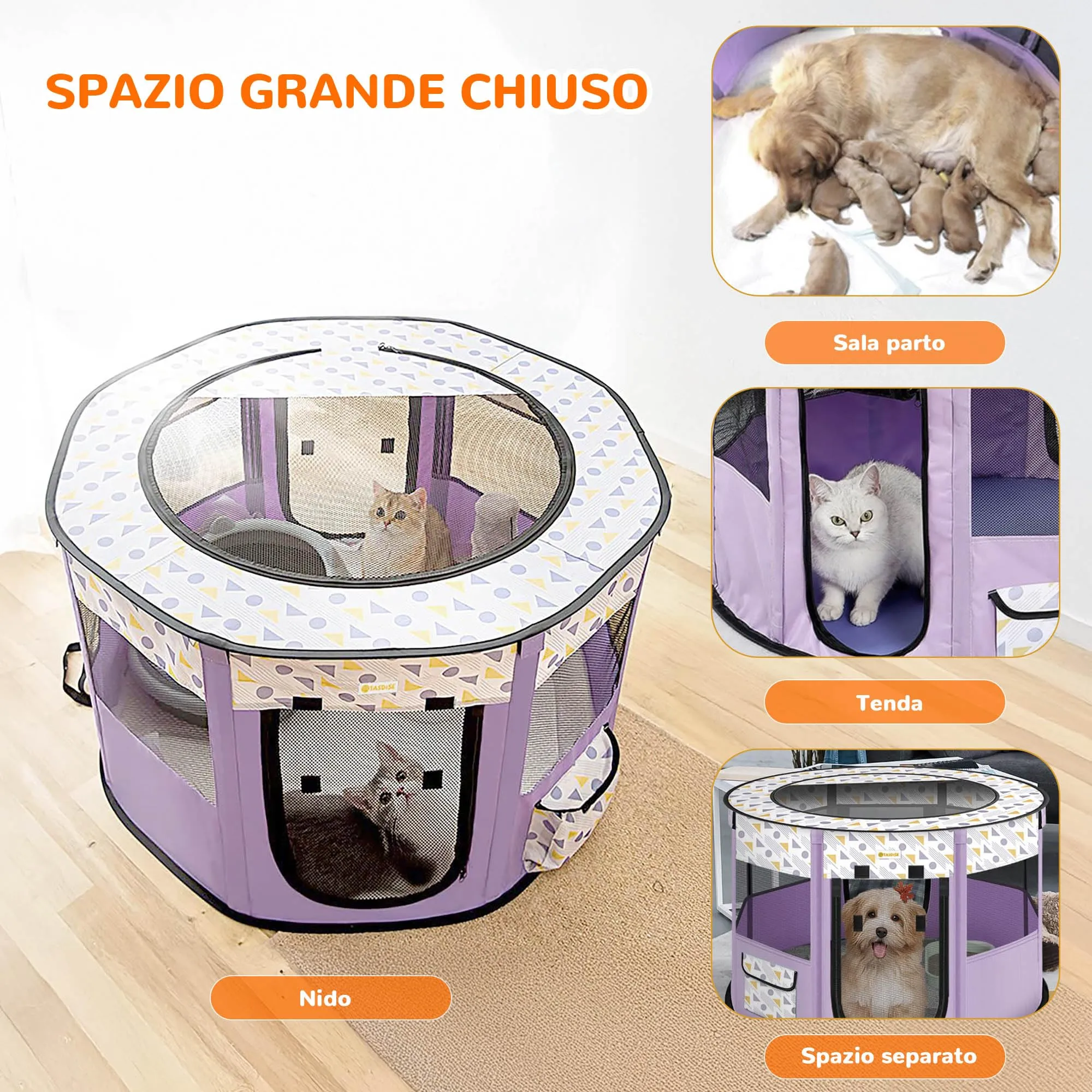 ALLSOPETS Recinto per Cani da Interno Pieghevole, Viola, L - immagine 3