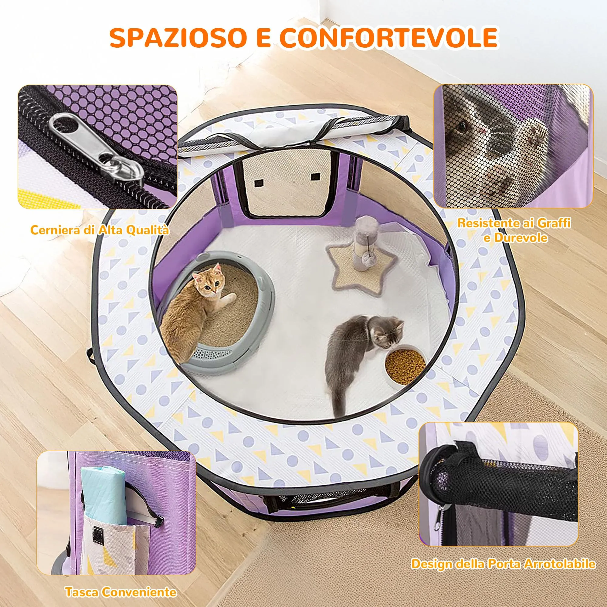 ALLSOPETS Recinto per Cani da Interno Pieghevole, Viola, L - immagine 4