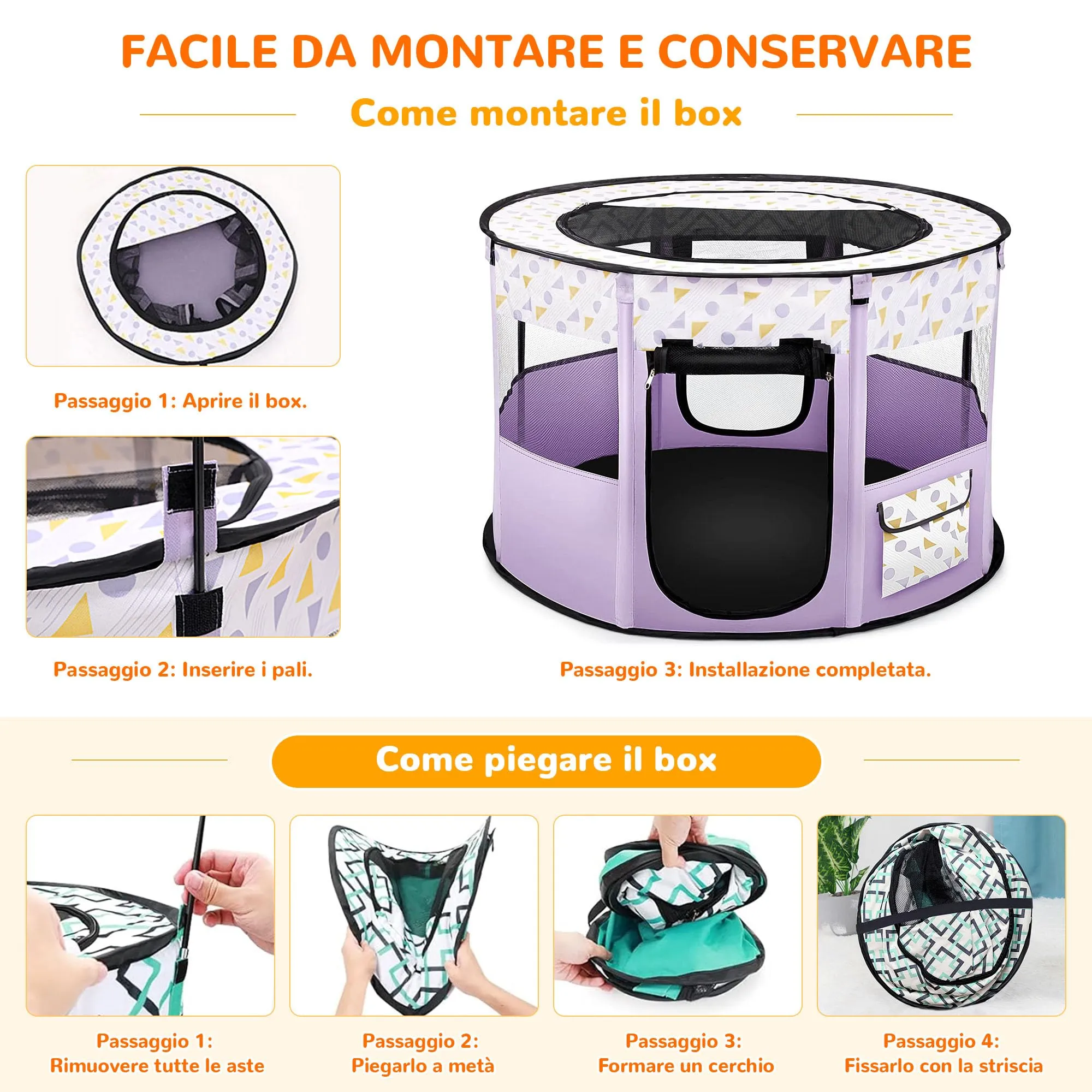 ALLSOPETS Recinto per Cani da Interno Pieghevole, Viola, L - immagine 5