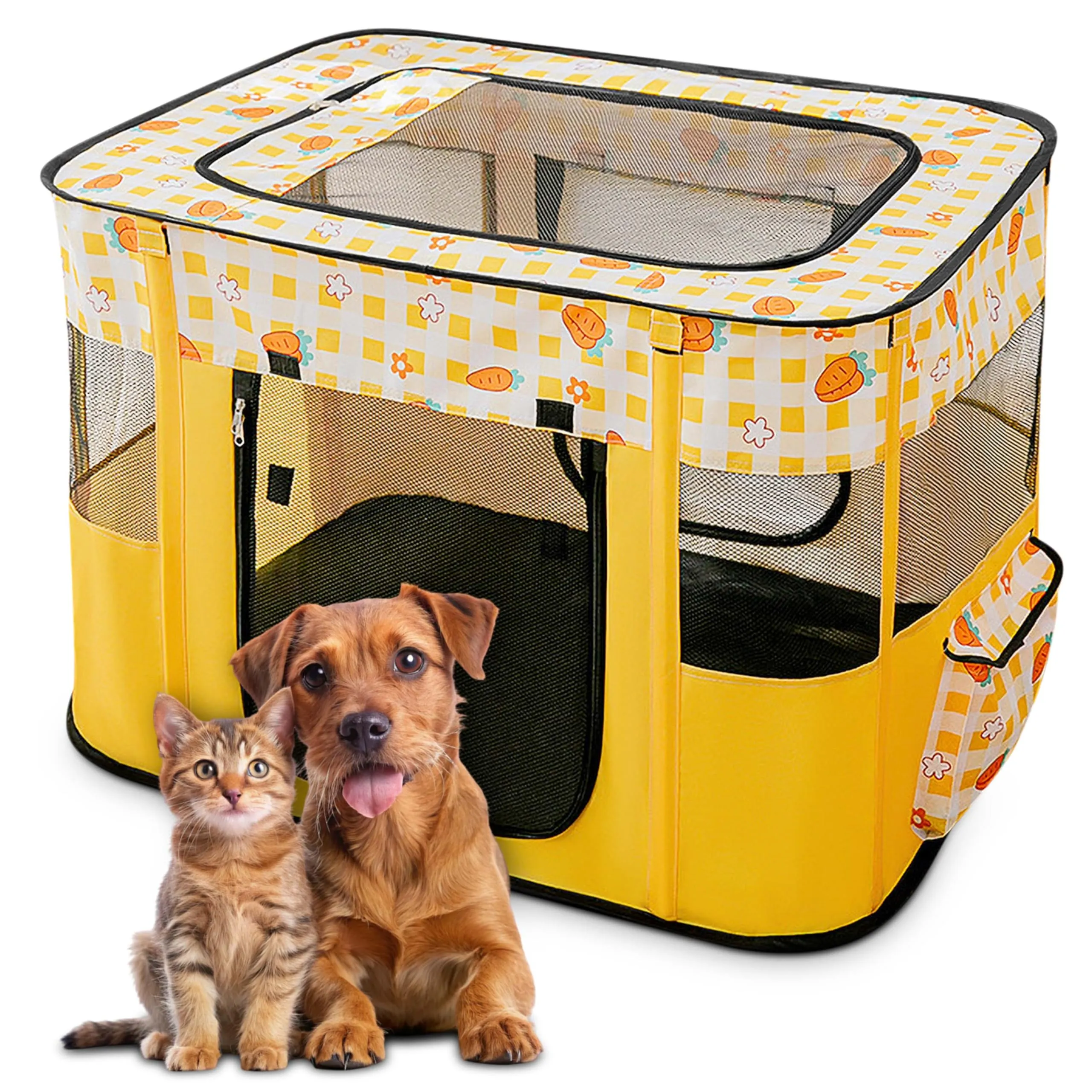 ALLSOPETS Recinto per Cani da Interno Pieghevole, Carote Gialle, XL - immagine 1