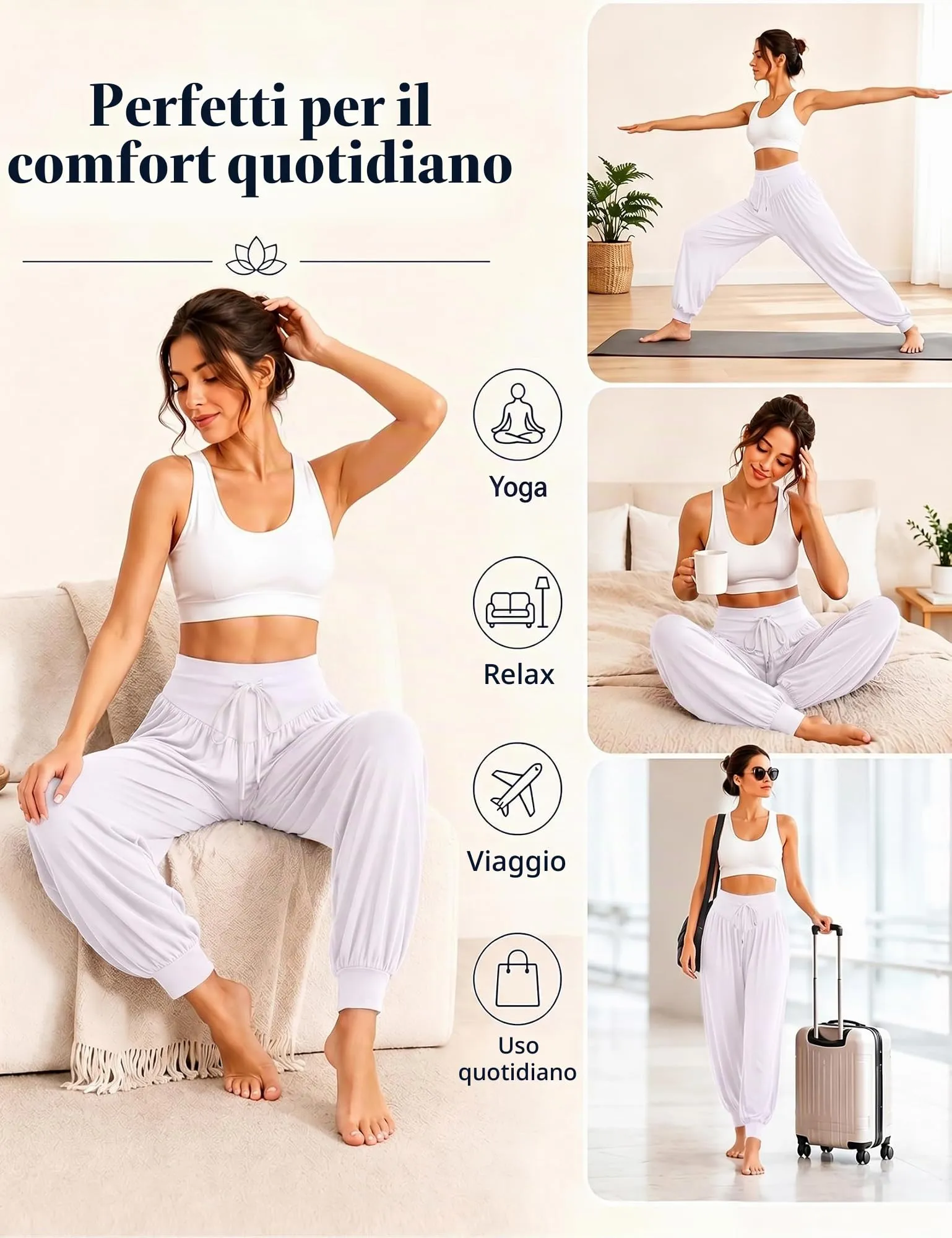Terecey Pantaloni Harem Donna Vita Alta con Tasche Fondo Elastico Casual - immagine 6