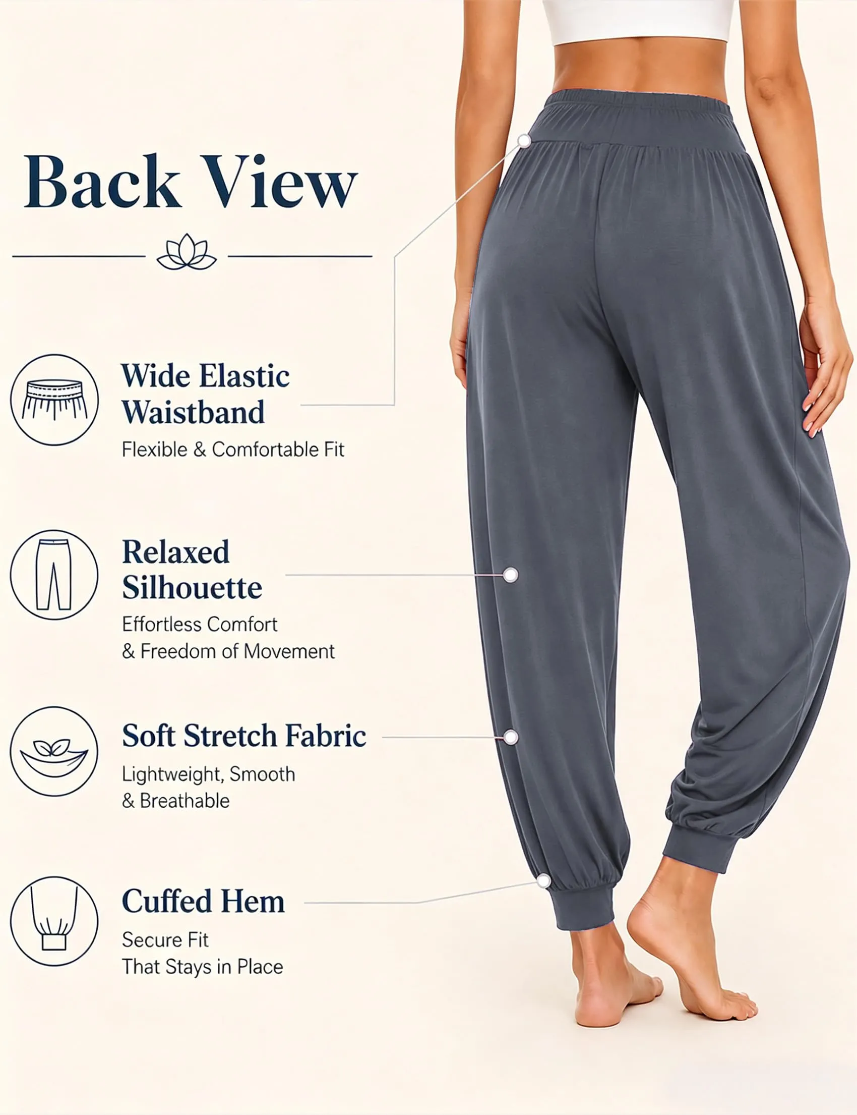 Terecey Pantaloni Yoga Donna Harem Vita Alta con Tasche e Coulisse Gamba Larga - immagine 5