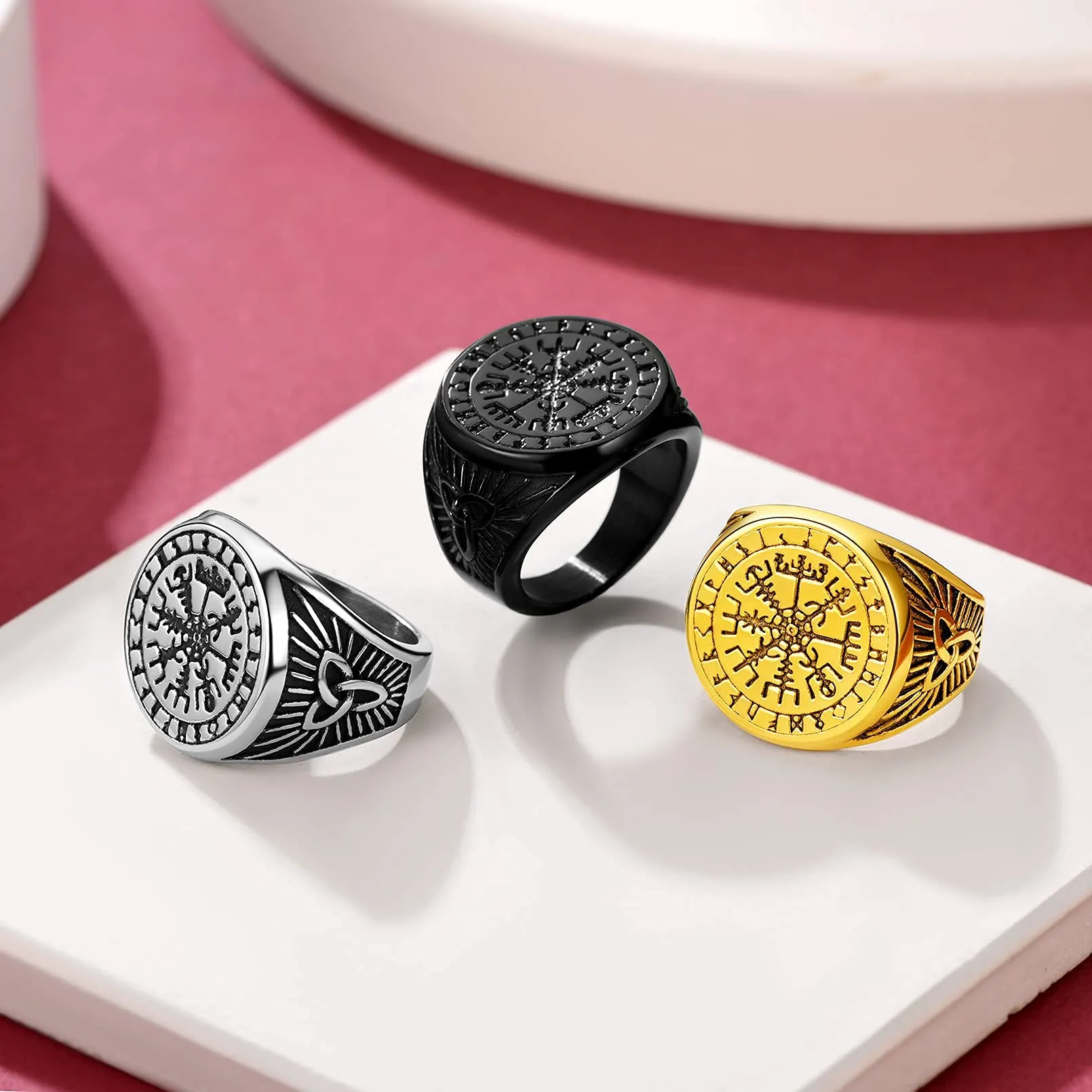 FaithHeart Anello Uomo Vichingo Bussola Vegvisir Mitologia Nordica Rune e Nodo Celtico Oro IT 14-27 - immagine 8