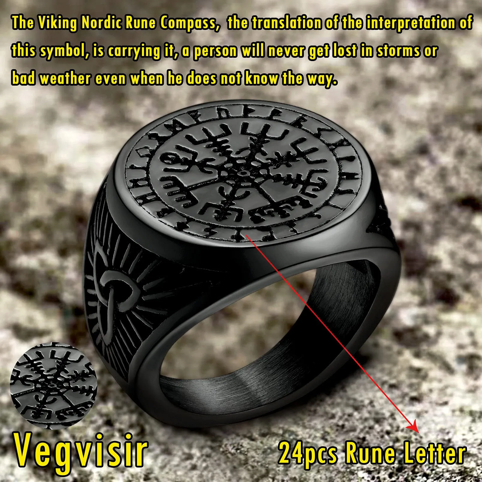 FaithHeart Anello Uomo Vichingo Bussola Vegvisir Mitologia Nordica Rune Nodo Celtico Taglia IT 27 - immagine 4