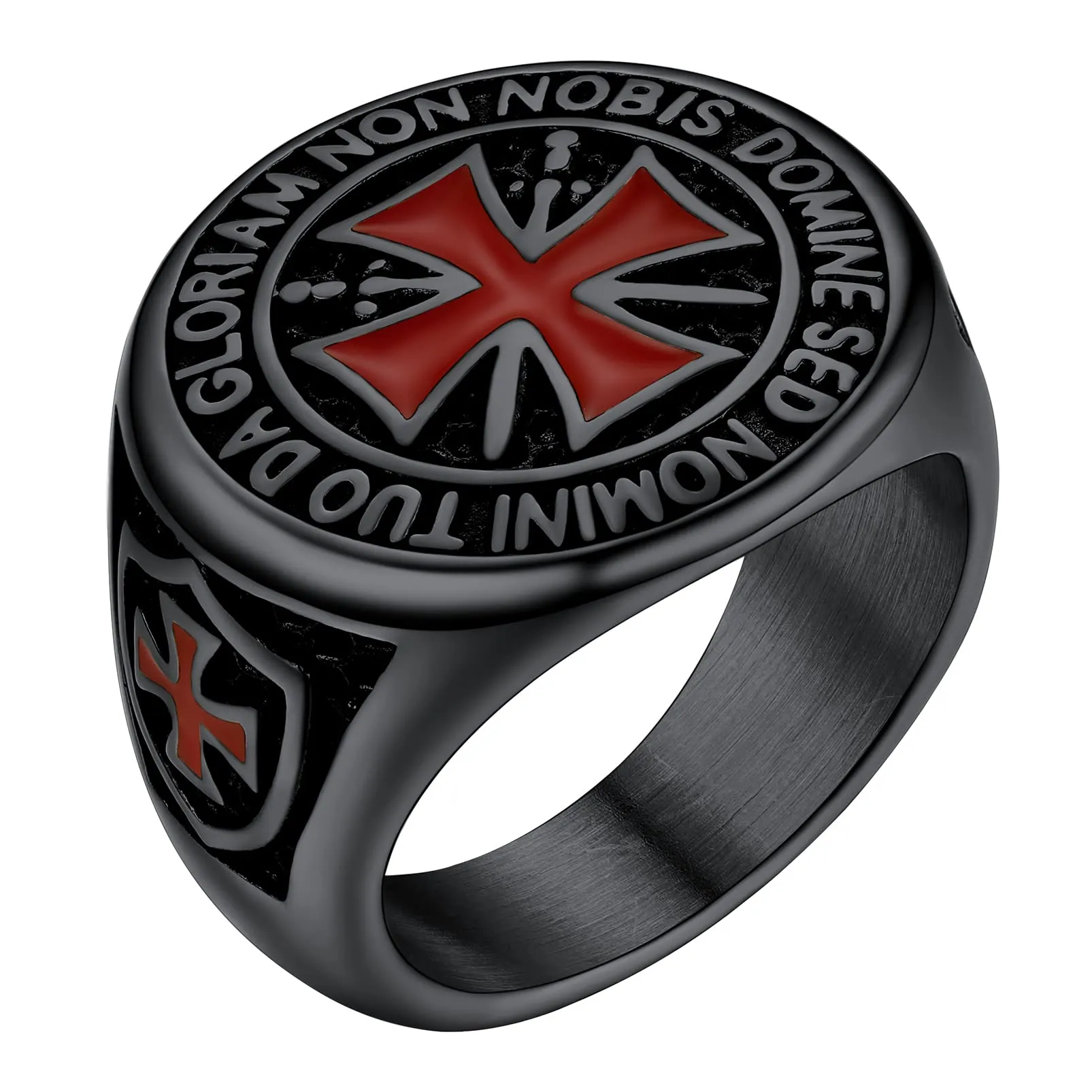 PROSTEEL Anello Uomo Cavalieri Templari Croce Rossa in Acciaio Inossidabile Nero, Misura 24 - immagine 1