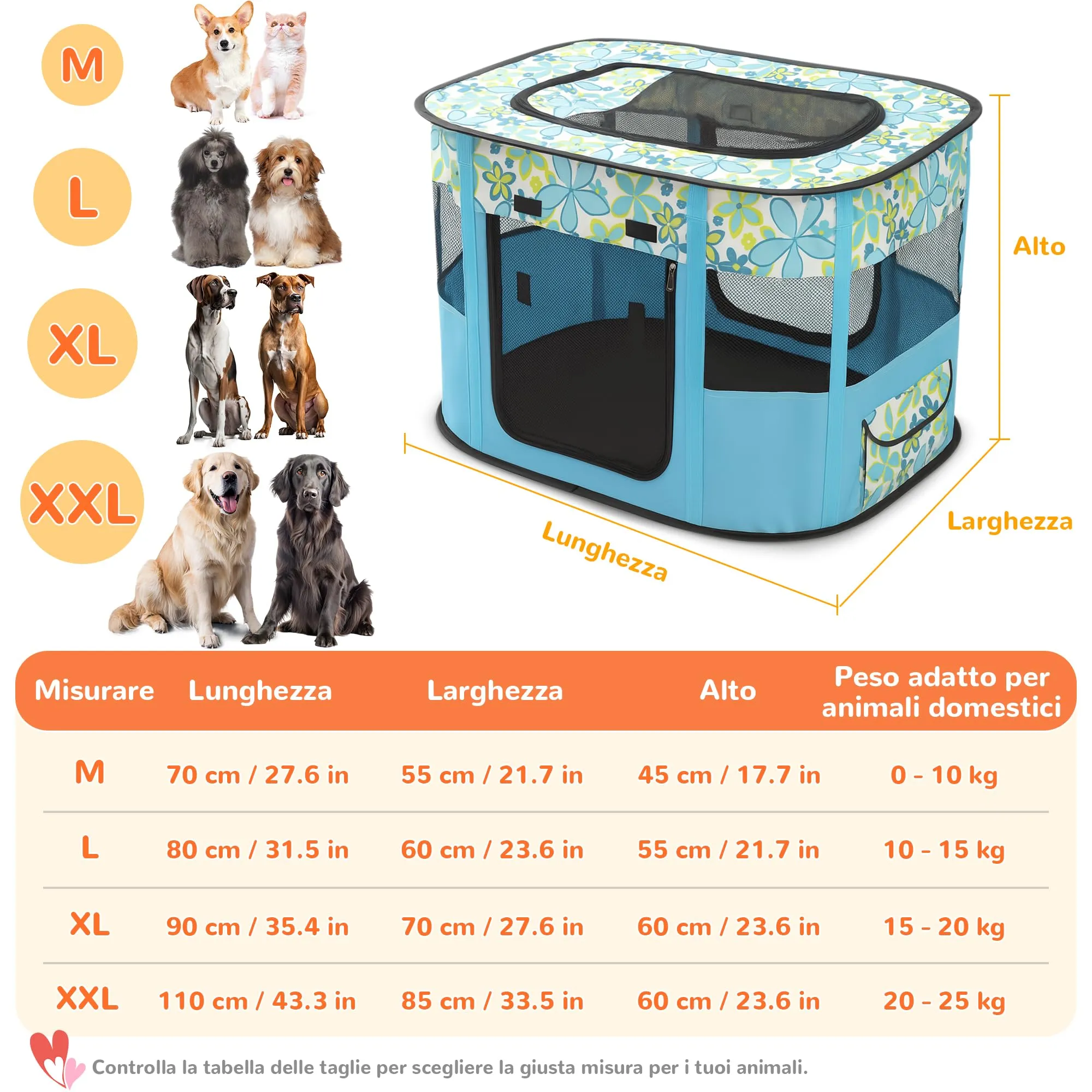 ALLSOPETS Recinto per Cani da Interno Pieghevole, Fiori Blu, M - immagine 6