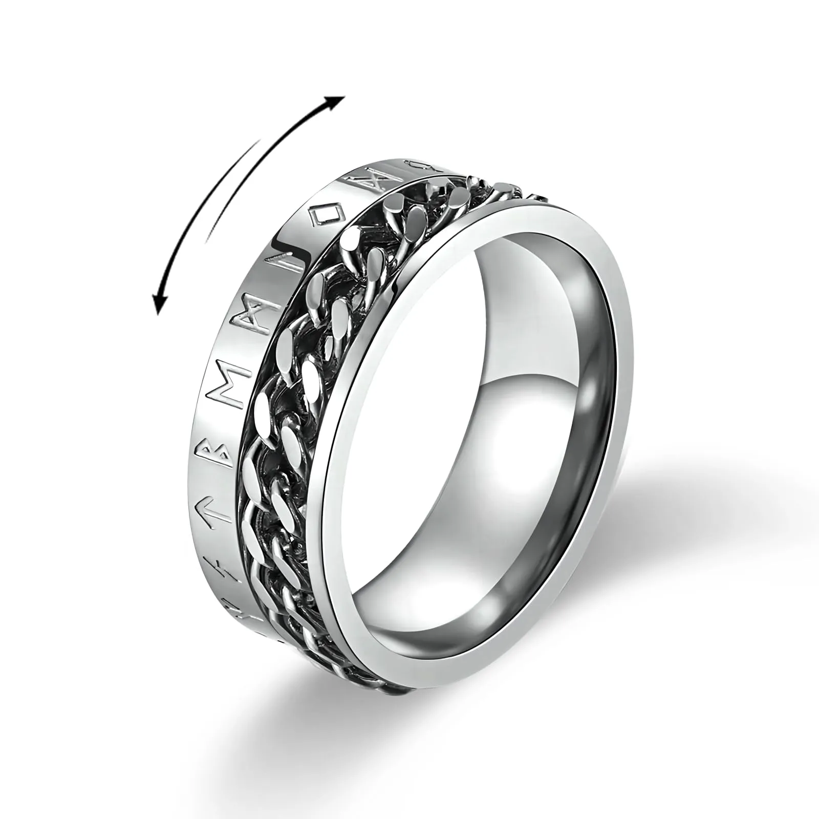 MERTTURM Anello Antistress Uomo in Acciaio Inossidabile con Rune Vichinghe, Anello Rotabile per Ansia e Relax - immagine 1