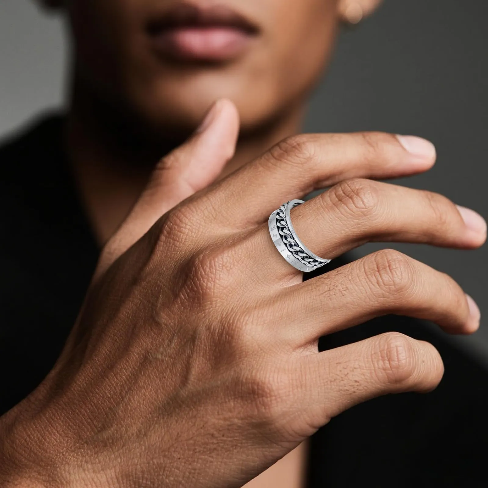 MERTTURM Anello Antistress Uomo in Acciaio Inossidabile con Rune Vichinghe, Anello Rotabile per Ansia e Relax - immagine 5