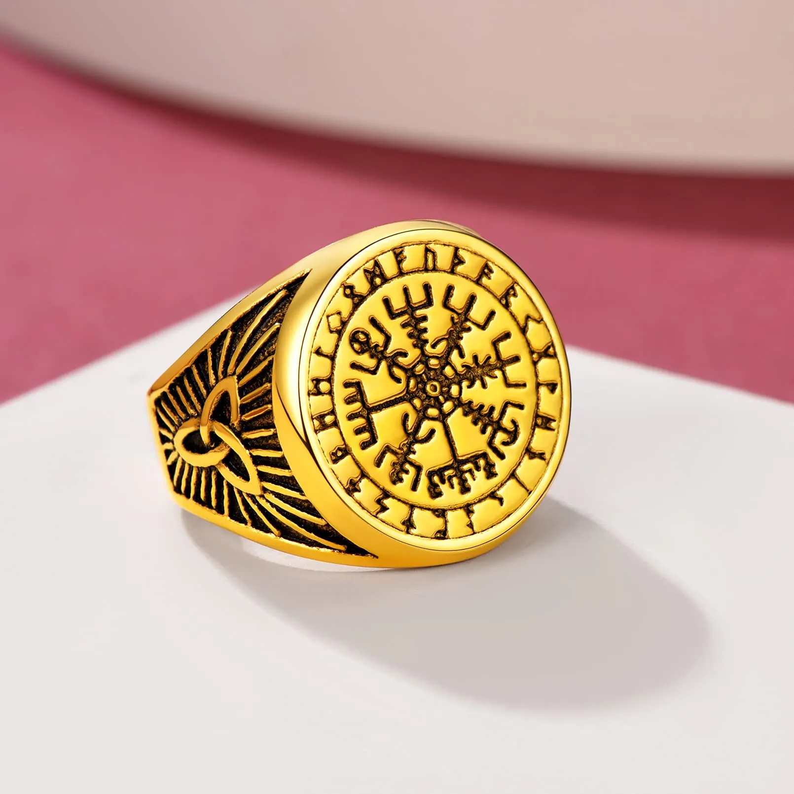 FaithHeart Anello Uomo Vichingo Bussola Vegvisir Mitologia Nordica Rune e Nodo Celtico - immagine 9