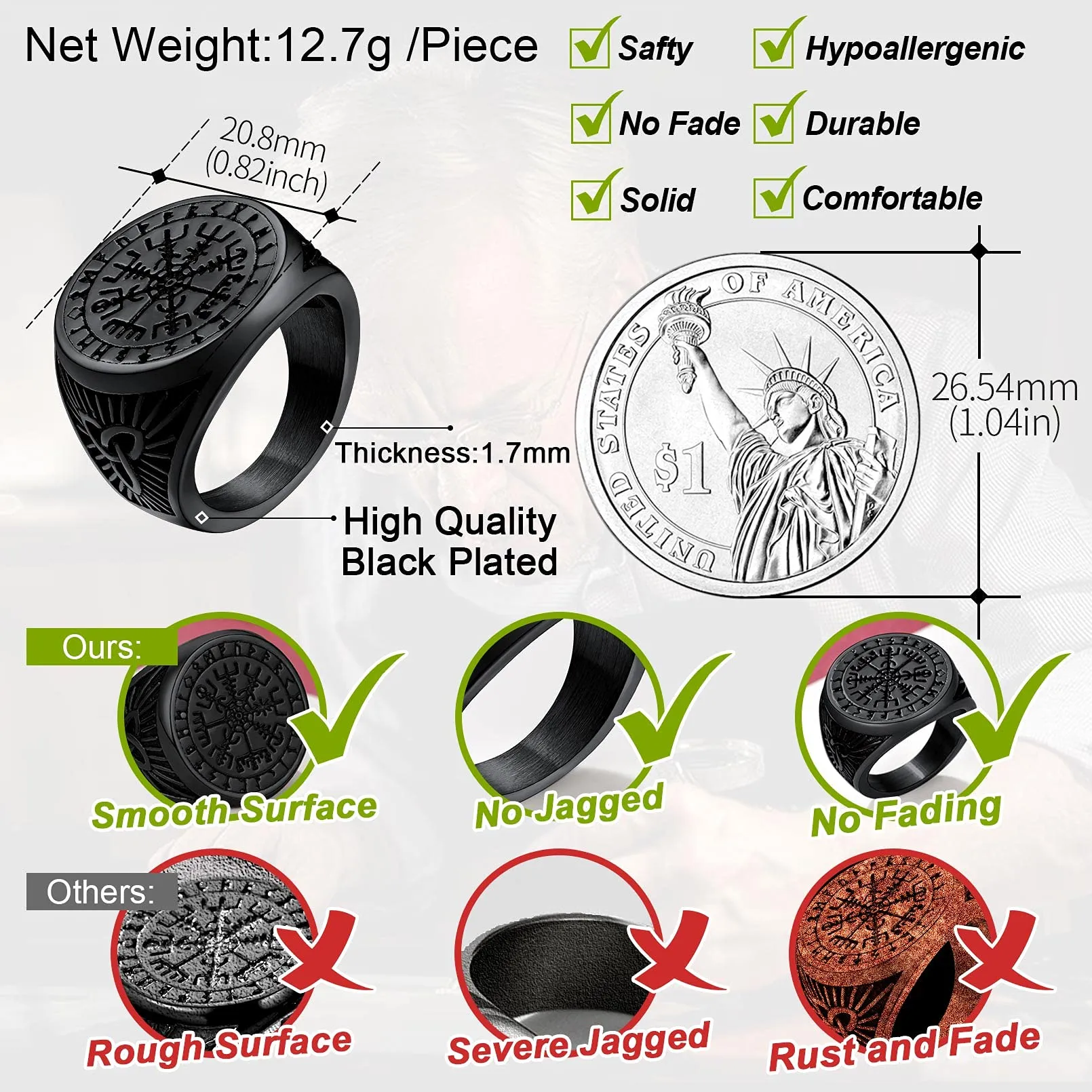 FaithHeart Anello Uomo Vichingo Bussola Vegvisir Mitologia Nordica Rune con Nodo Celtico, Taglia IT 19 - immagine 5