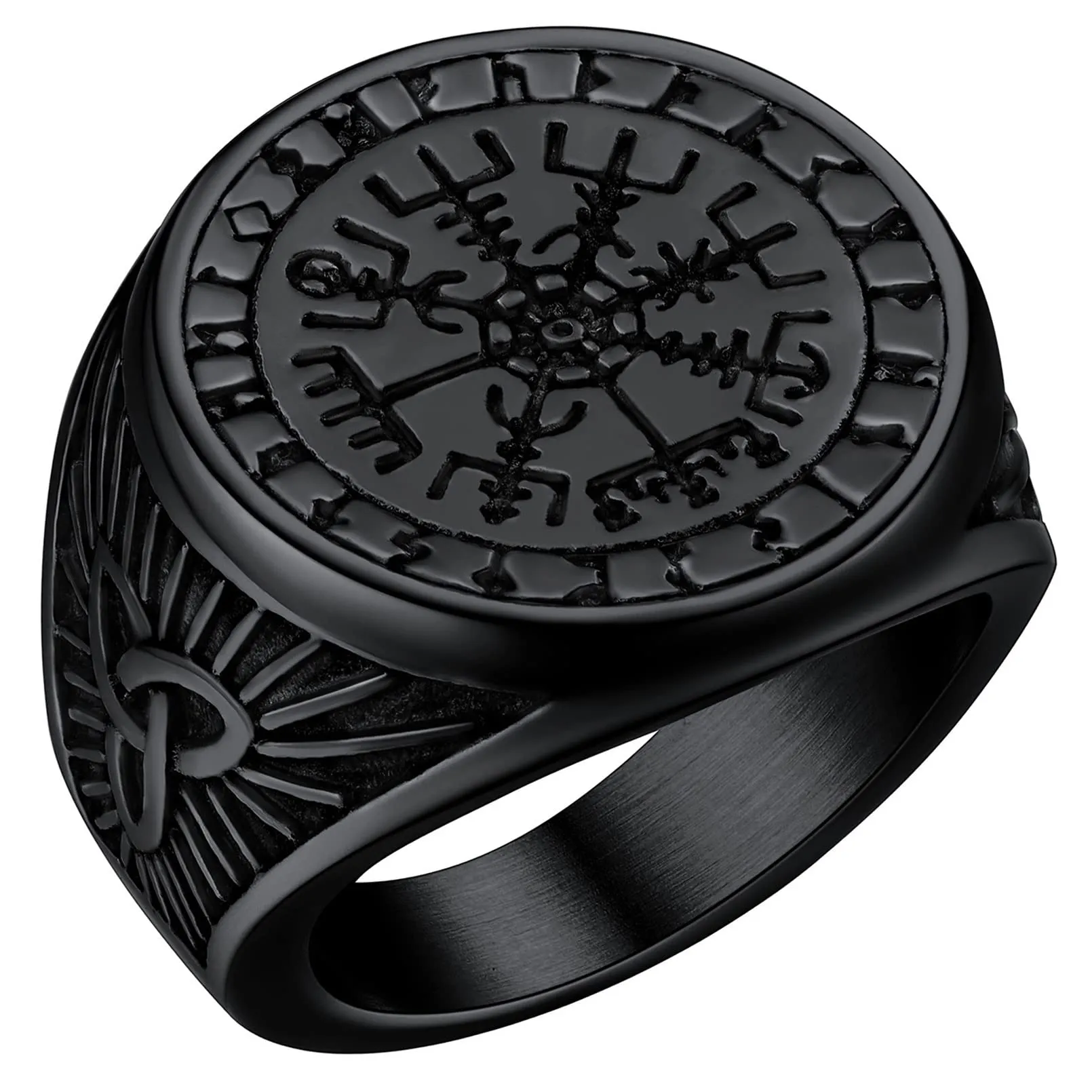 FaithHeart Anello Uomo Vichingo Bussola Vegvisir Mitologia Nordica Rune con Nodo Celtico, Taglia IT 17 - immagine 1