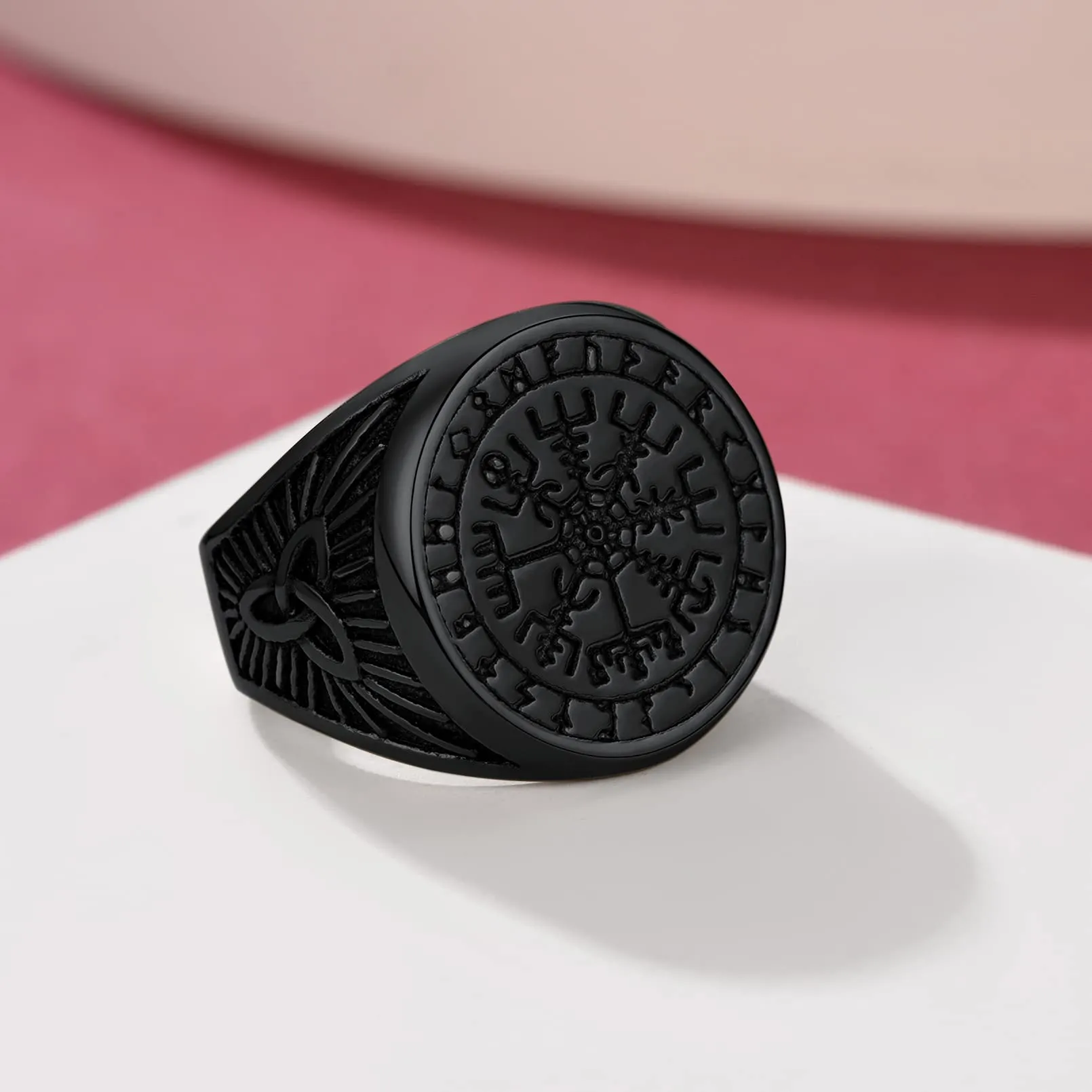 FaithHeart Anello Uomo Vichingo Bussola Vegvisir Mitologia Nordica Rune con Nodo Celtico, Taglia IT 17 - immagine 9