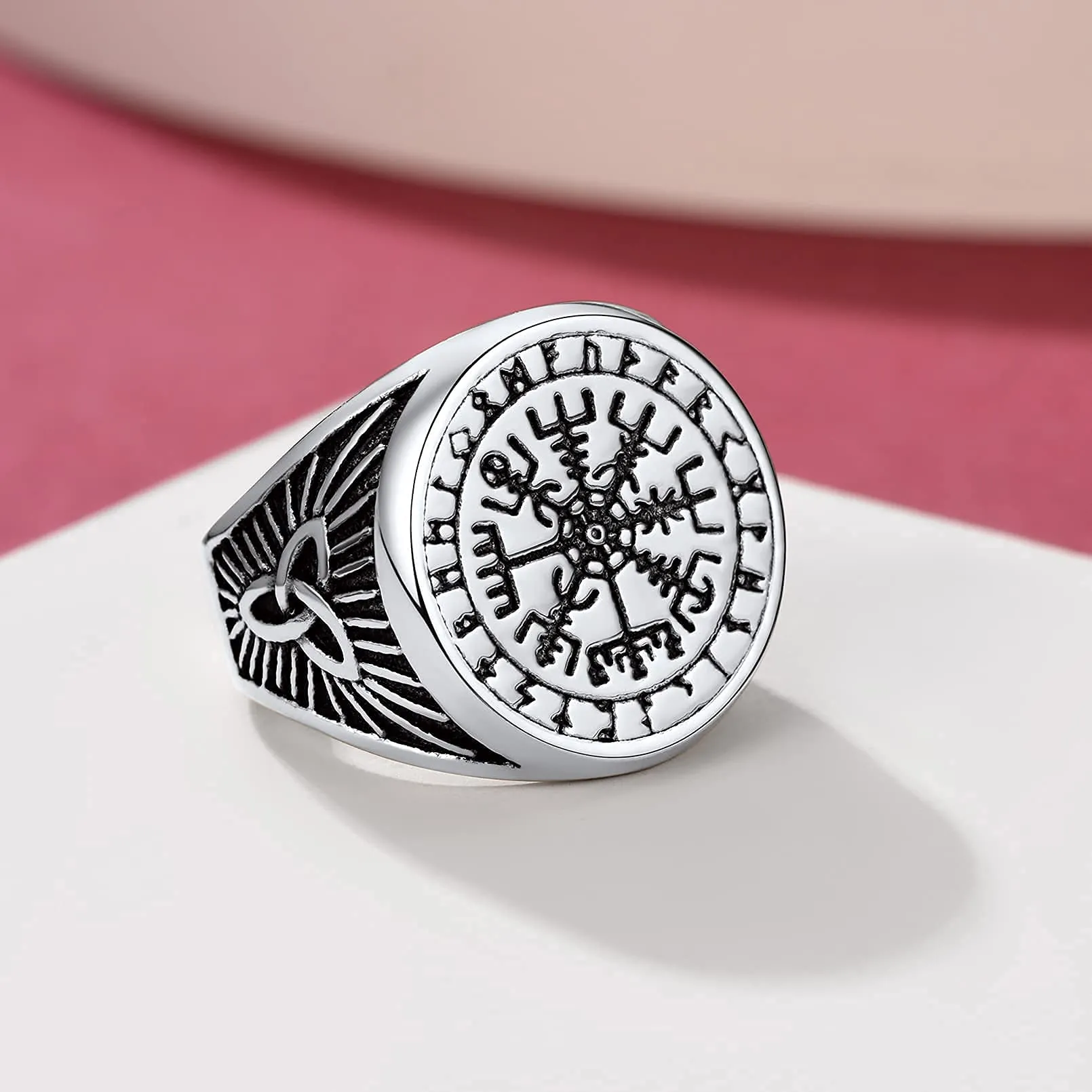 FaithHeart Anello Uomo Vichingo Bussola Vegvisir Rune Nodo Celtico in Acciaio Inossidabile Argento, Taglia IT 14-27 - immagine 8