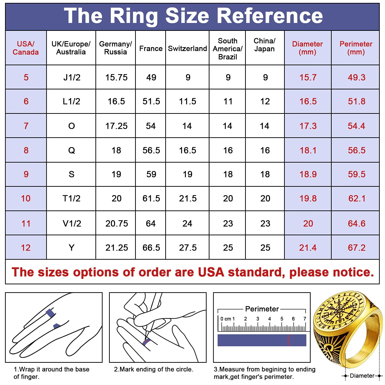 FaithHeart Anello Uomo Vichingo Bussola Vegvisir Rune e Nodo Celtico, Oro, Taglia IT 17 - immagine 5