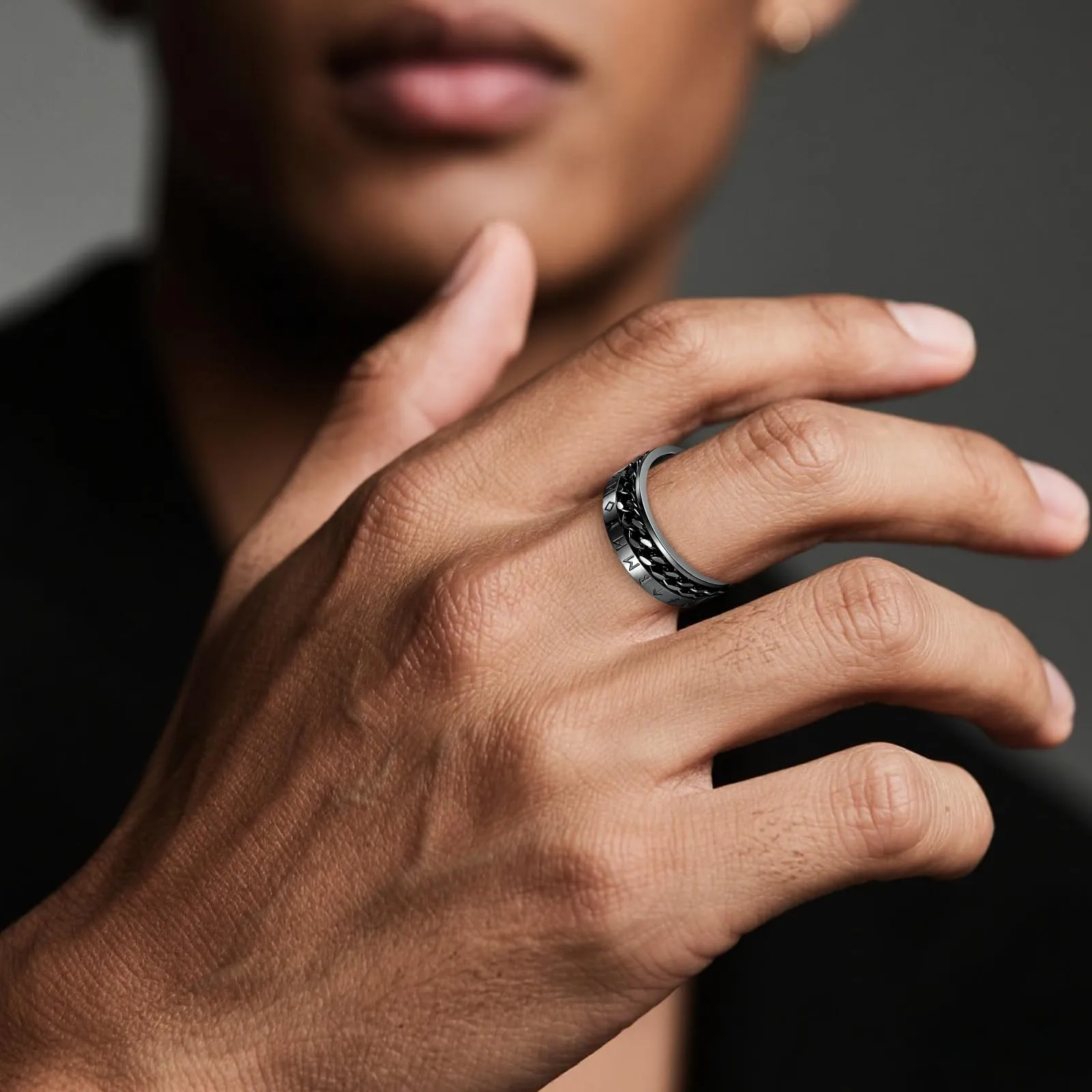 MERTTURM Anello Antistress Uomo in Acciaio Inossidabile con Rune Vichinghe, Anello Rotabile per Ansia e Relax - immagine 5