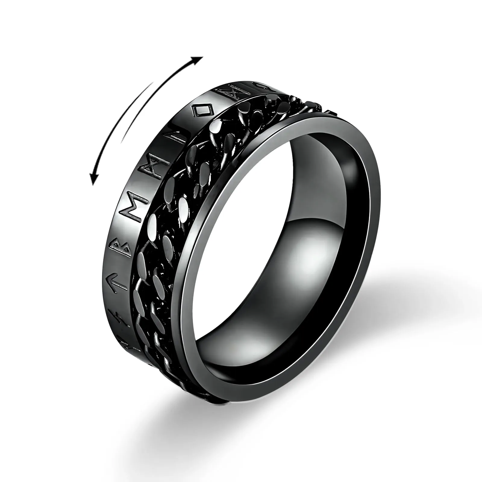 MERTTURM Anello Antistress Uomo in Acciaio Inossidabile con Rune Vichinghe, Anello Rotabile per Ansia e Relax - immagine 1