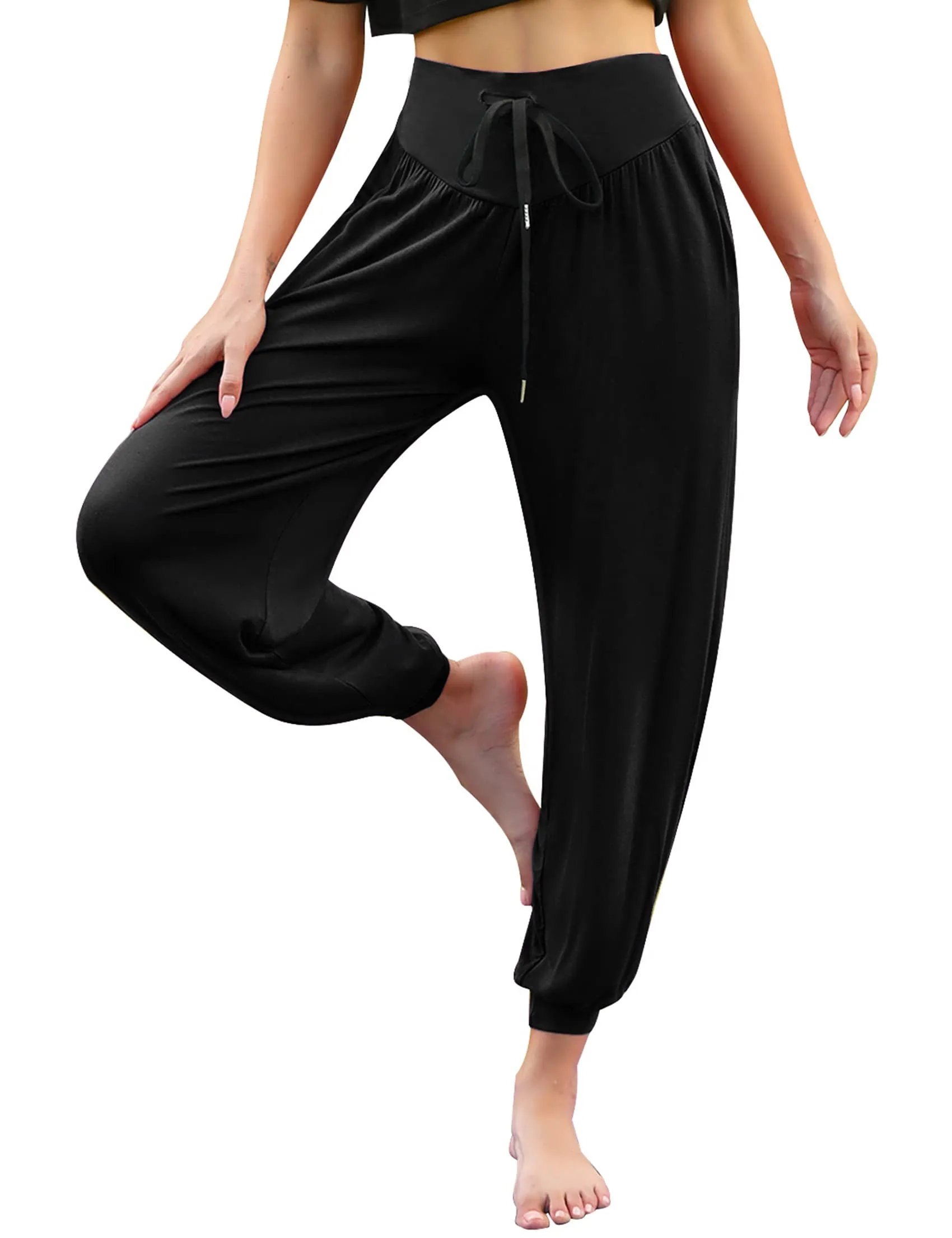 Terecey Pantaloni Yoga Donna Harem Vita Alta con Tasche e Coulisse Gamba Larga - immagine 1