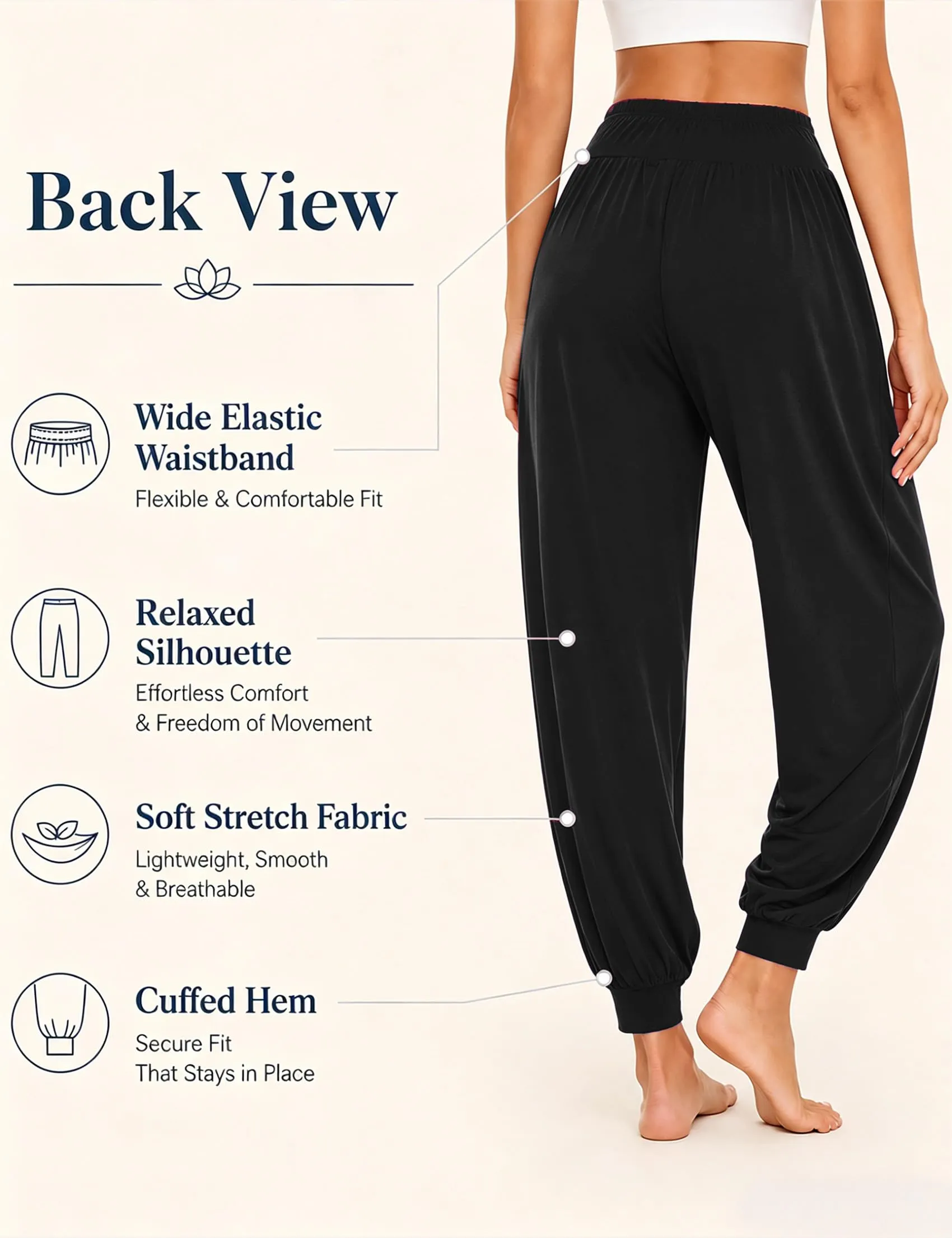 Terecey Pantaloni Yoga Donna Harem Vita Alta con Tasche e Coulisse, Gamba Larga - immagine 5