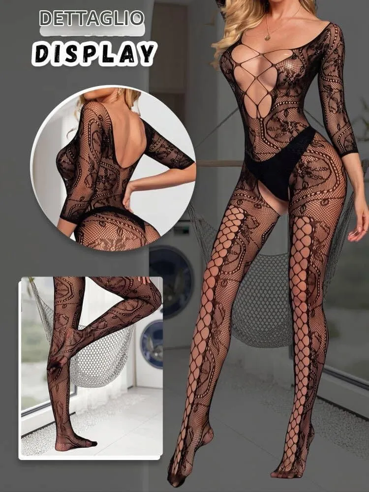 Buitifo Donna Fishnet Bodystocking Pigiama, Nero SYJC, Taglia unica - immagine 2