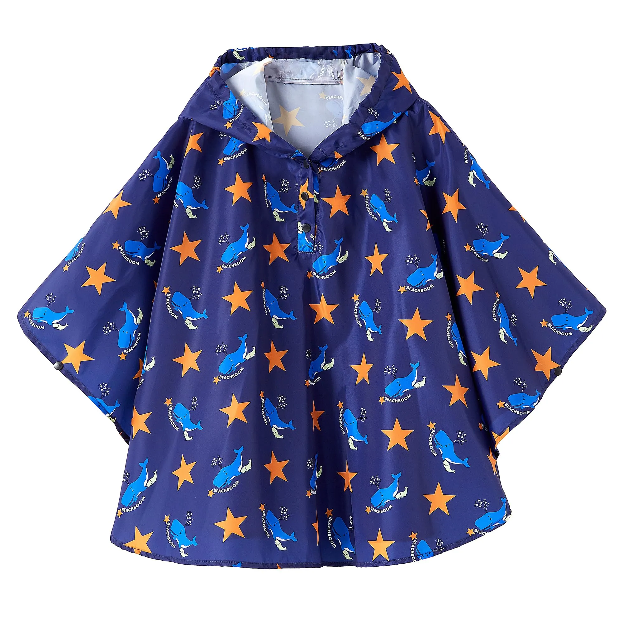 QIKADO Poncho Antipioggia Bambino con Cappuccio, Stelle e Balene, M (3-5 anni) - immagine 1