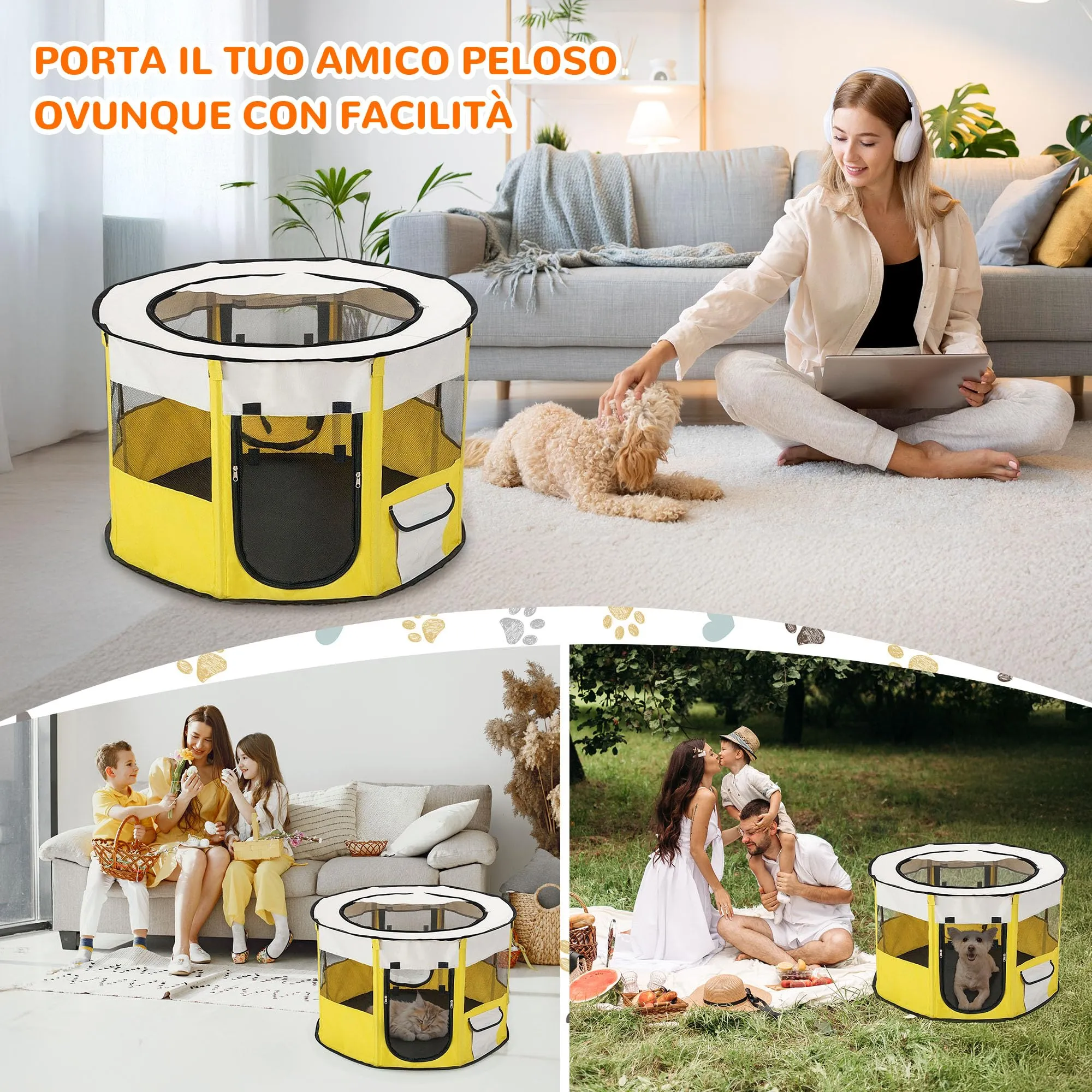 ALLSOPETS Recinto per Cani da Interno Pieghevole, Rosa, L - immagine 2