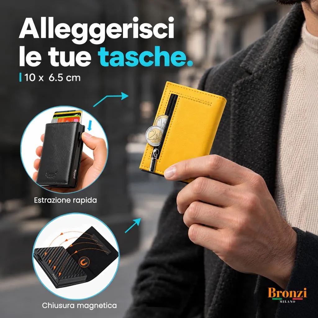 Bronzi Portafoglio Uomo Slim Revelation RFID, Pelle Giallo - immagine 2