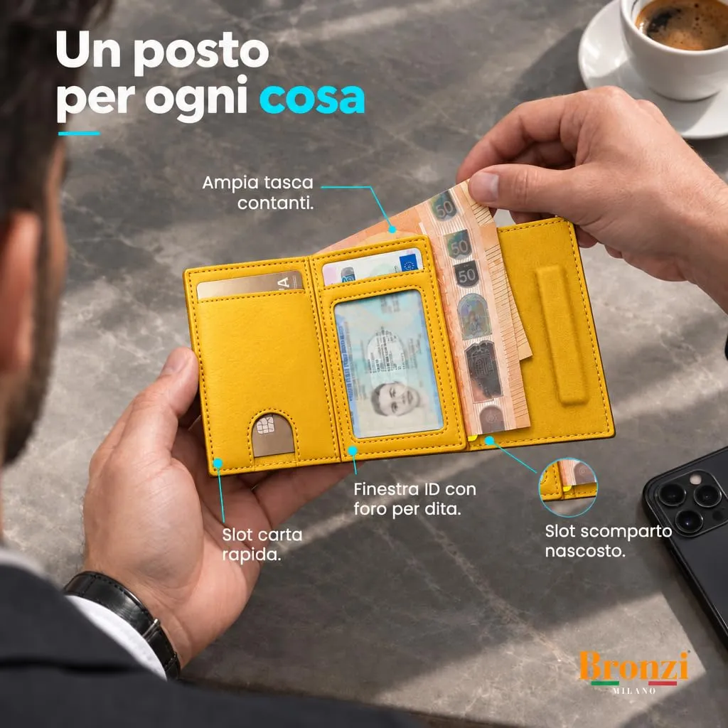 Bronzi Portafoglio Uomo Slim Revelation RFID, Pelle Giallo - immagine 3