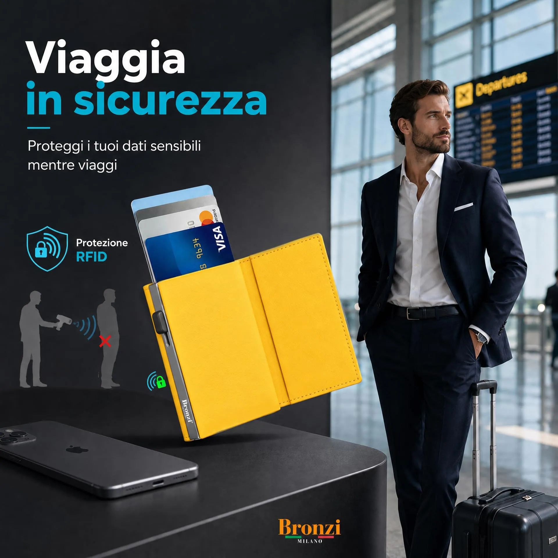 Bronzi Portafoglio Uomo Slim Revelation RFID, Pelle Giallo - immagine 4