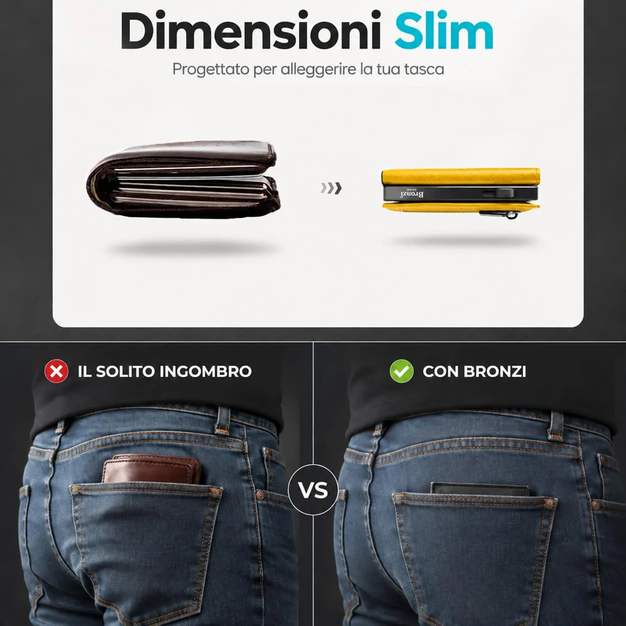 Bronzi Portafoglio Uomo Slim Revelation RFID, Pelle Giallo - immagine 5