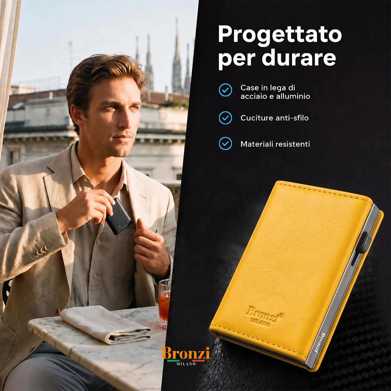 Bronzi Portafoglio Uomo Slim Revelation RFID, Pelle Giallo - immagine 6