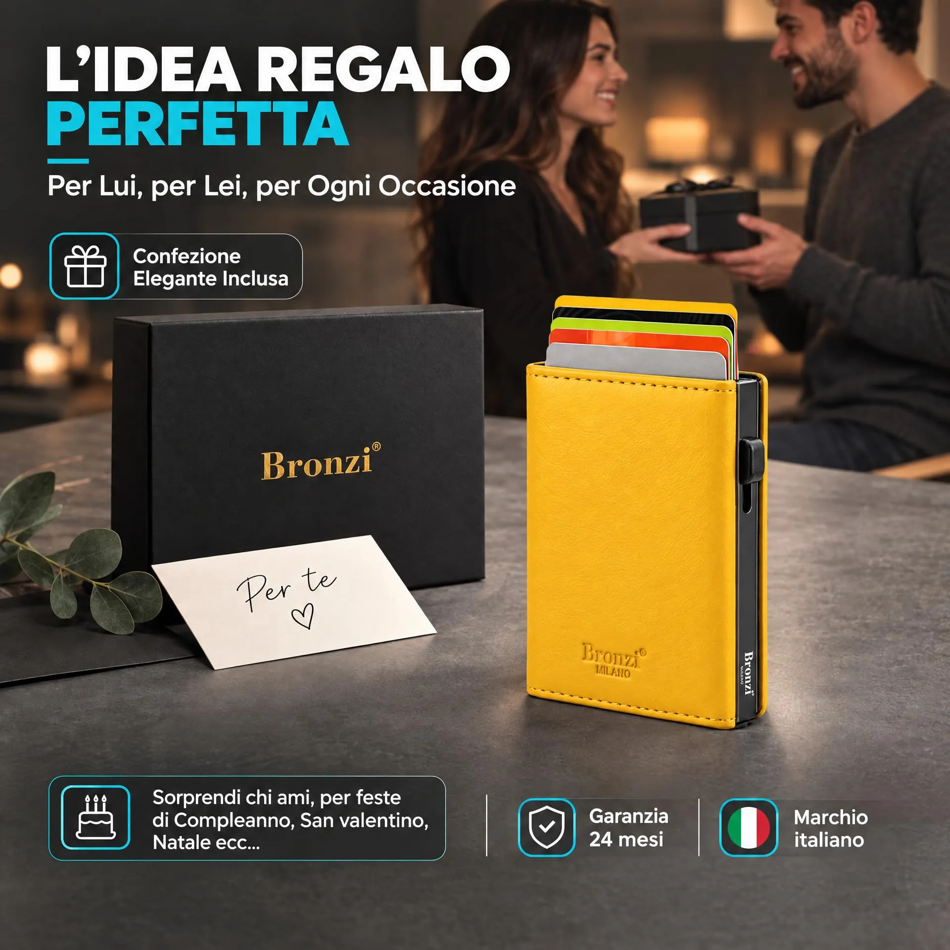 Bronzi Portafoglio Uomo Slim Revelation RFID, Pelle Giallo - immagine 7