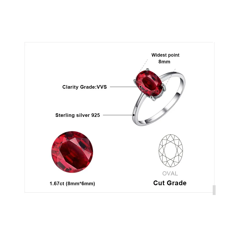 JewelryPalace Anello Donna Argento 925 con Granato Rosso Naturale Ovale, Taglia 16 - immagine 2