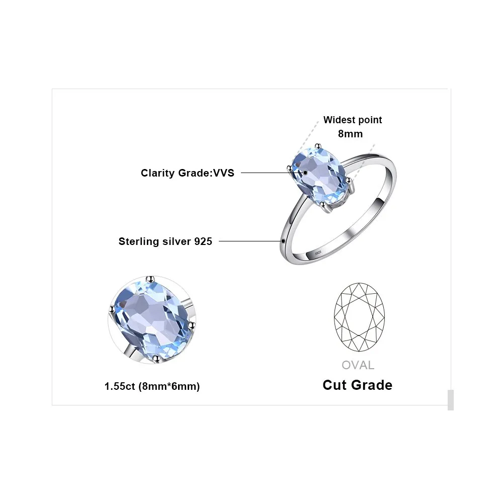 JewelryPalace Anello in Argento 925 con Topazio Azzurro Naturale Ovale, Taglia 8 - immagine 2