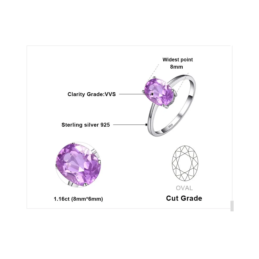 JewelryPalace Anello in Argento 925 con Ametista Viola Naturale Solitario Ovale, Taglia 21 - immagine 2