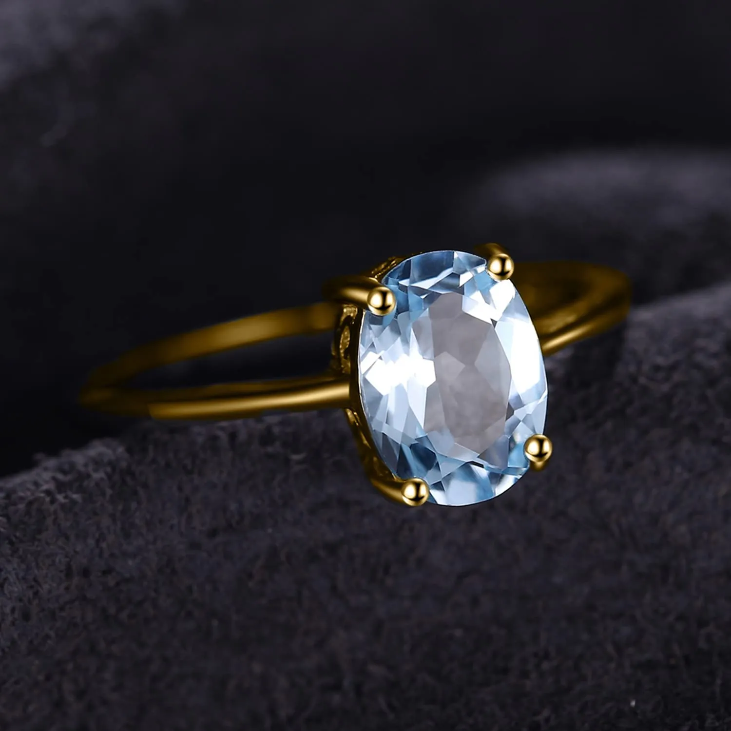 JewelryPalace Anello in Argento 925 con Topazio Azzurro Naturale Ovale Dorato - immagine 2