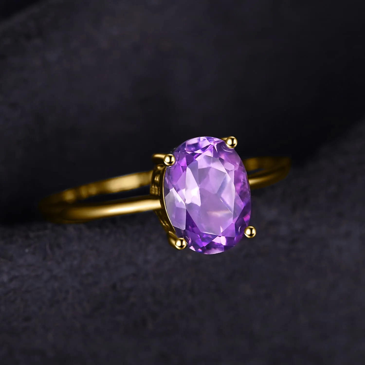 JewelryPalace Anello Donna in Argento 925 con Ametista Viola Naturale, Taglio Ovale Dorato - immagine 2