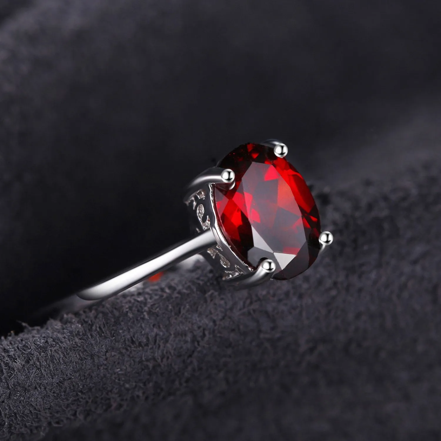 JewelryPalace Anello Argento 925 Granato Rosso Naturale Solitario Ovale Donna Taglia 7 - immagine 3